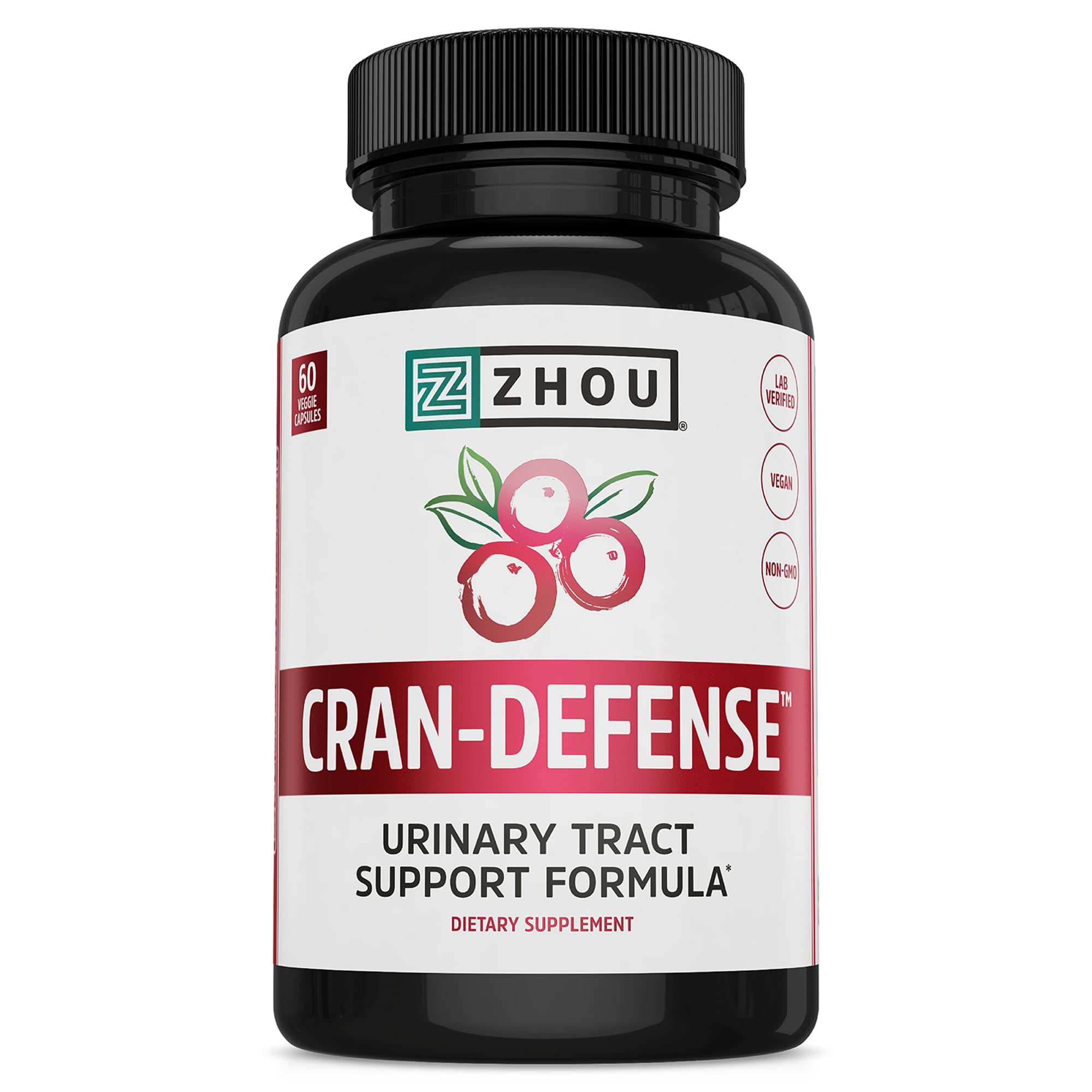 Zhou Cran-Defense: Cranberry + D-Mannose Pills for Urinary Tract Health | 60 Veggie Capsules