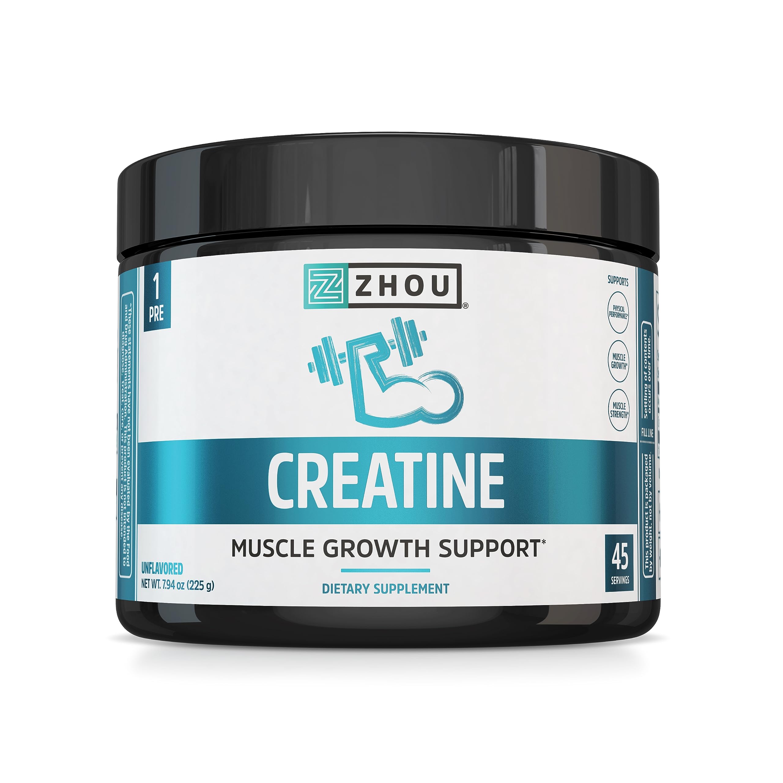 Zhou Creatine Monohydrate Powder – Unflavored, Vegan, 5 g per Serving | 7.94 oz (45 Servings) – For Women & Men