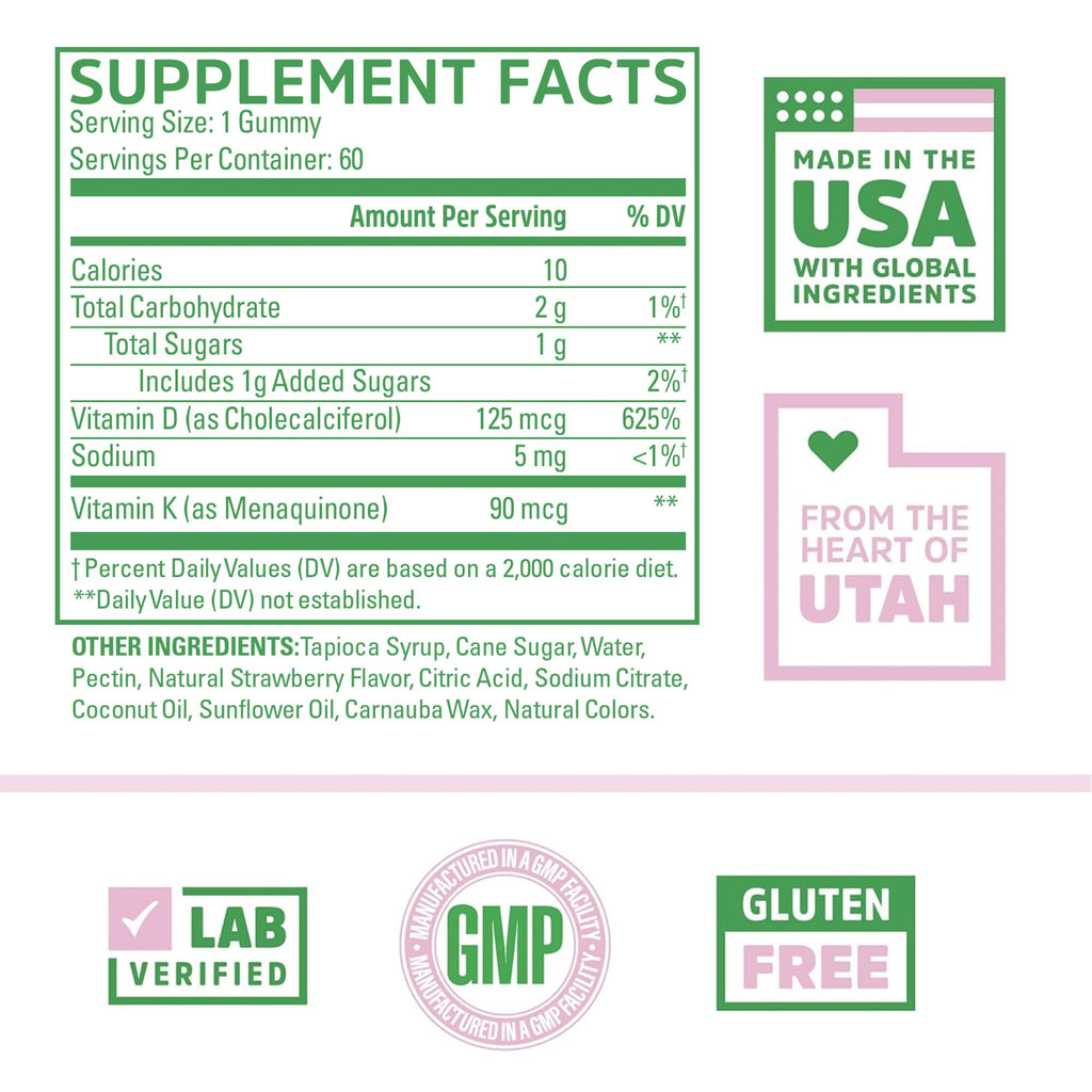 Zhou D3+K2 Gummies – Vitamin D3 & K2 for Immune, Bone & Heart Health | Gelatin-Free, 60 Veggie Gummies (5000 IU D3 + MK-7)