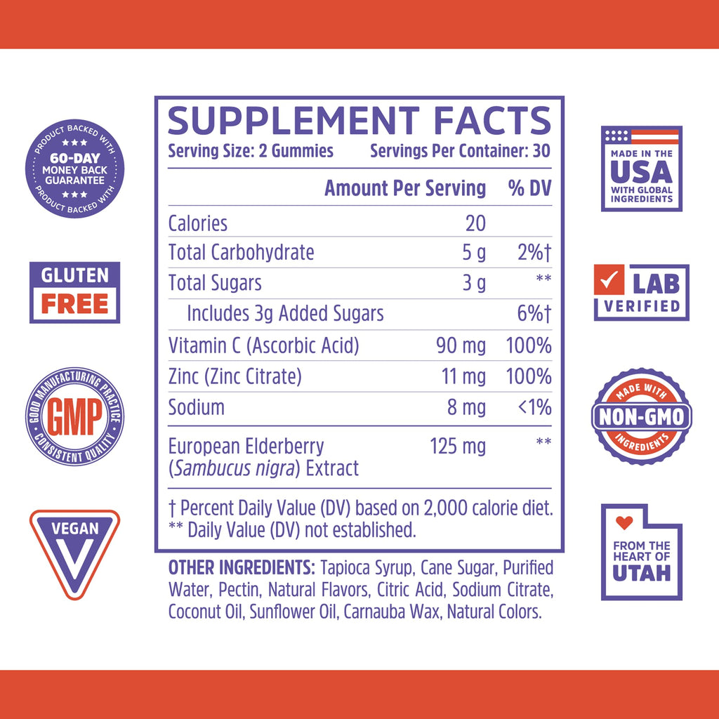 ZHOU Elder-Mune Gummies — Black Elderberry, Vitamin C & Zinc Immune Support | 60 Gummies (3 Pack)