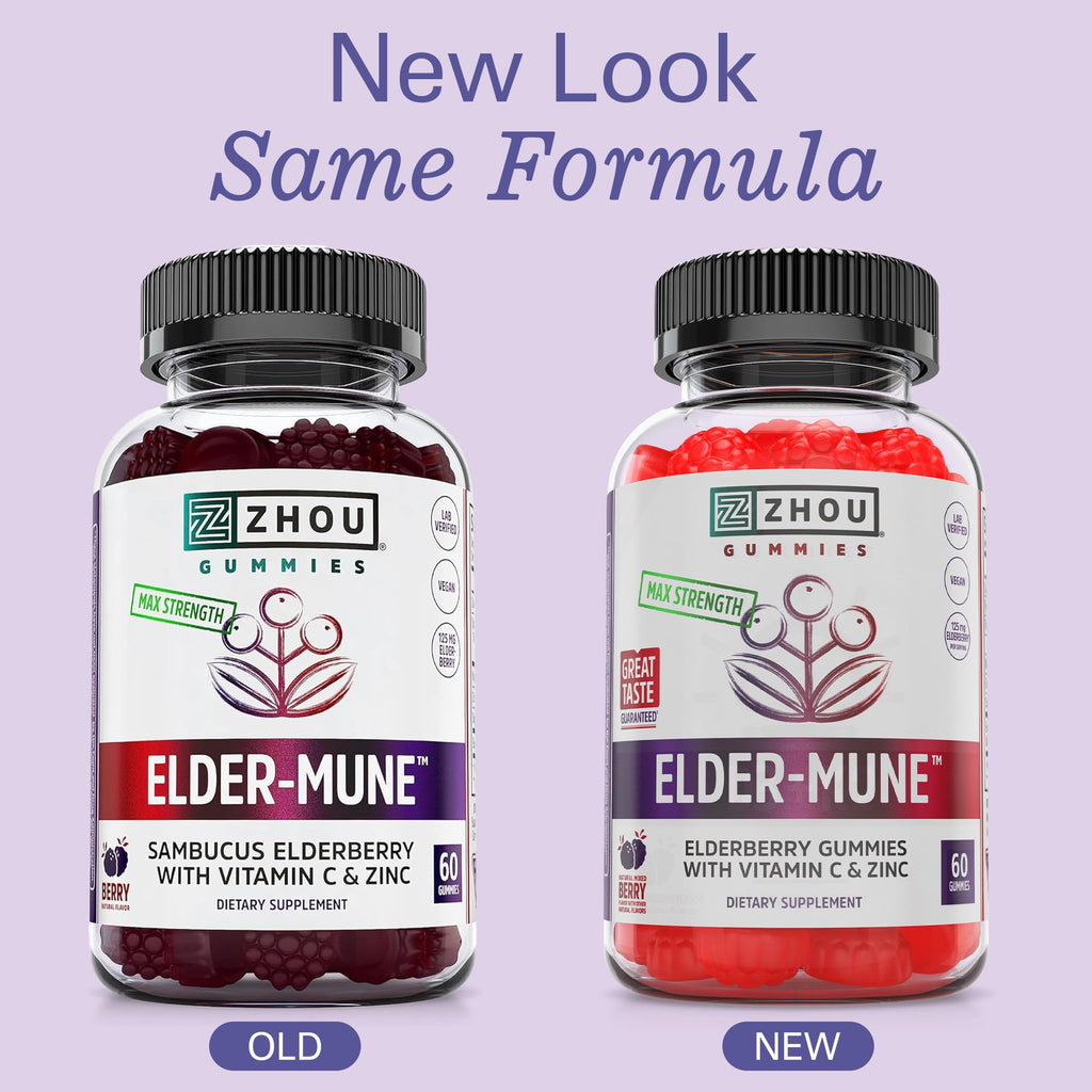 ZHOU Elder-Mune Elderberry Gummies – 125mg Sambucus Nigra, Vitamin C & Zinc | Immune Support for Adults & Kids 4+