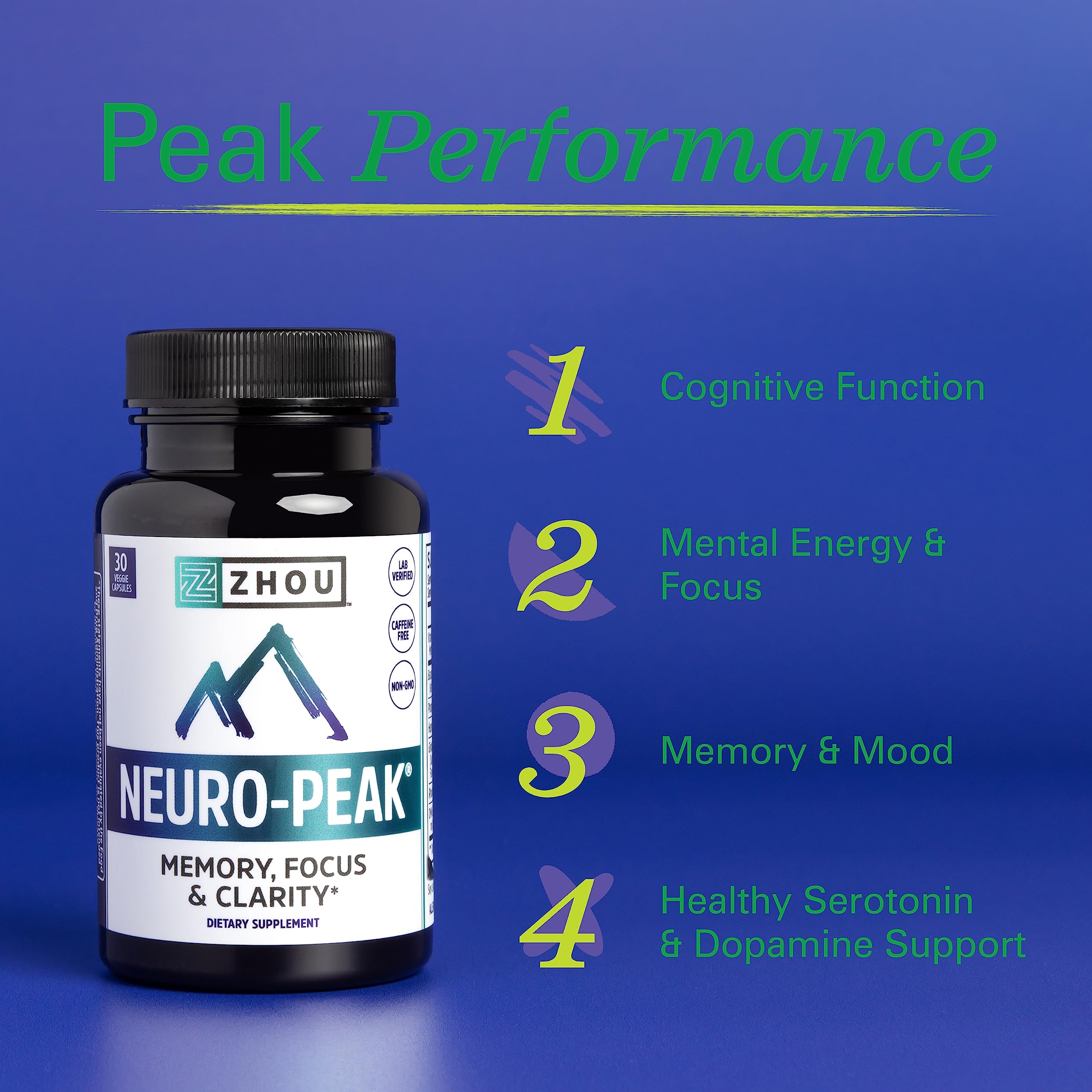 Zhou Neuro-Peak - Nootropic for Memory & Focus | 30 Veggie Capsules