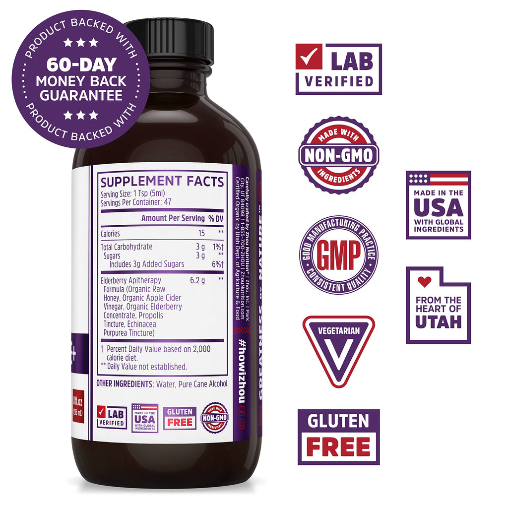 Zhou Nutrition Elder-Mune+ Syrup – Organic Elderberry Immune Support, 8 Fl Oz