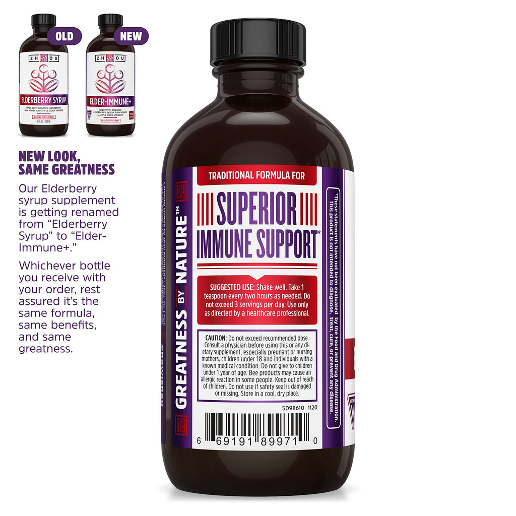 Zhou Nutrition Elder-Mune+ Syrup – Organic Elderberry Immune Support, 8 Fl Oz