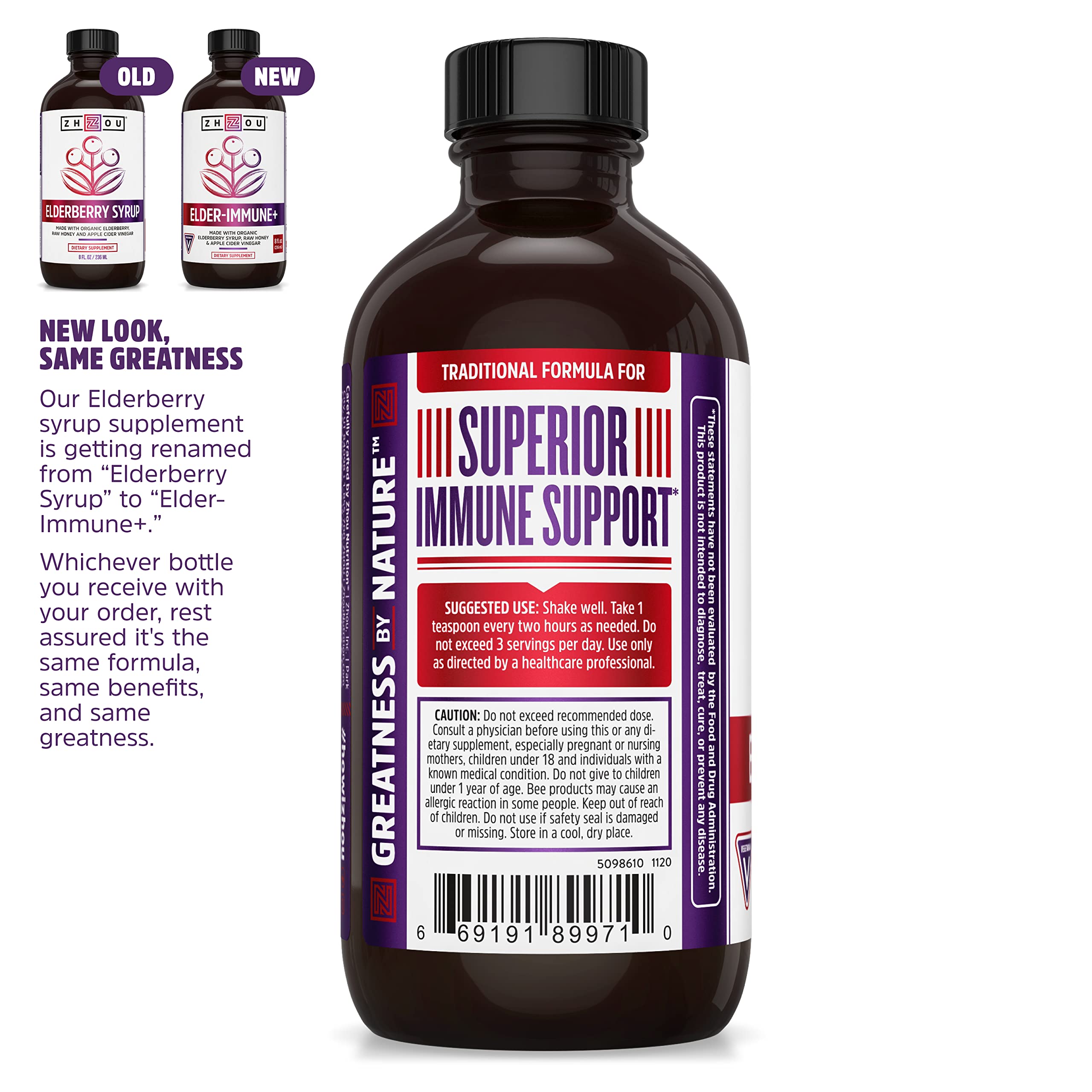 Zhou Nutrition Elder-Mune+ Syrup – Organic Elderberry Immune Support, 8 Fl Oz