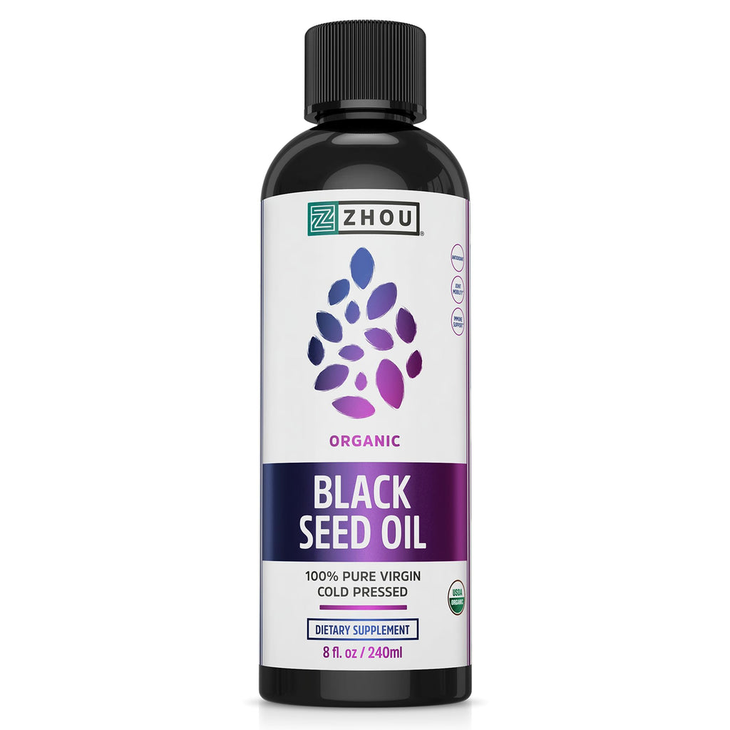 Zhou Organic Black Seed Oil - Cold-Pressed Nigella Sativa, 8 oz