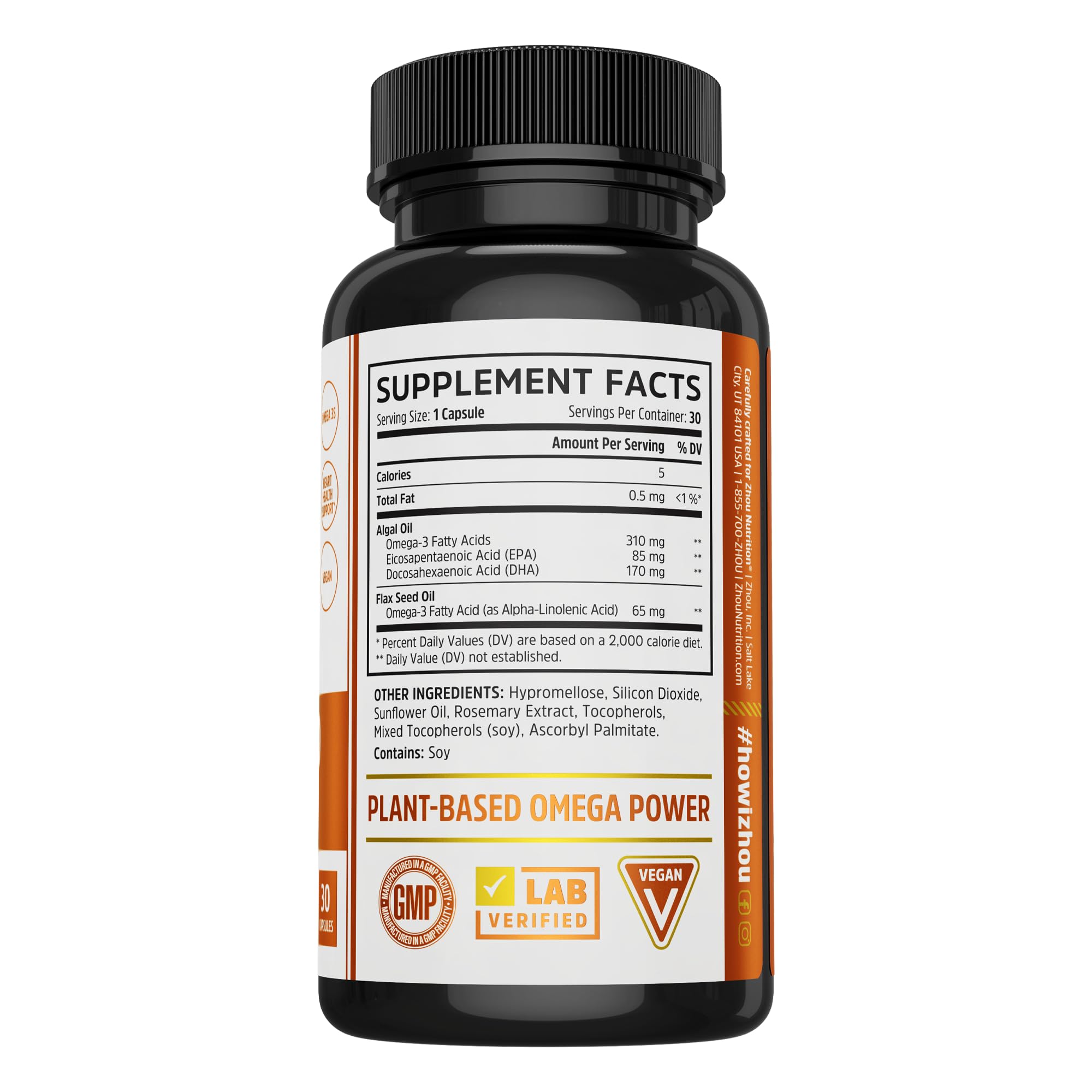 ZHOU Plant-Based Omegas – Vegan Omega-3 Algae Oil Capsules (EPA & DHA)