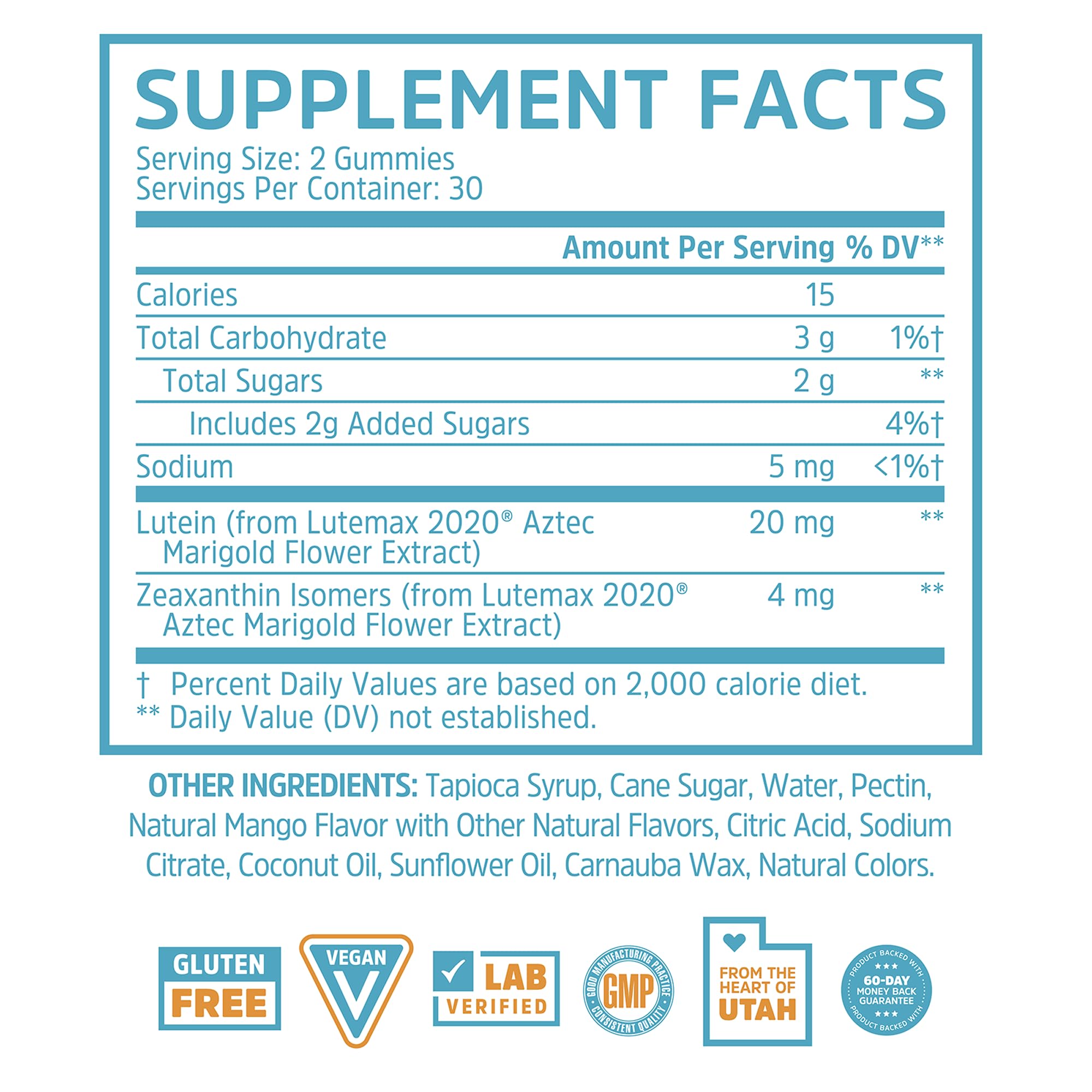 Zhou Screen Eyes Gummies - Lutein & Zeaxanthin for Eye Health, Blue Light Support, Adults & Kids, 60 Count