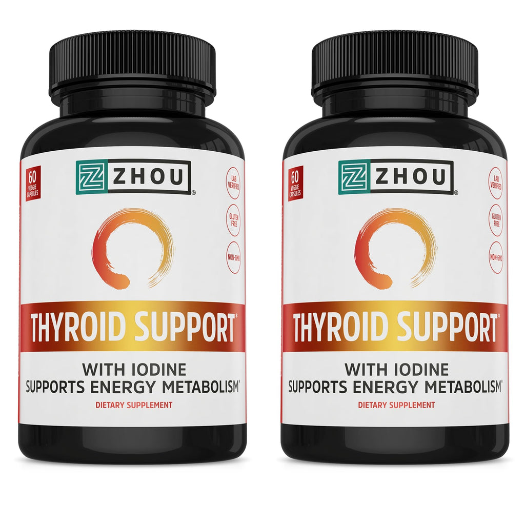 ZHOU Thyroid Support - Thyroid Health Supplement with Iodine, Selenium, Zinc | 60 Veggie Capsules (Pack of 2)