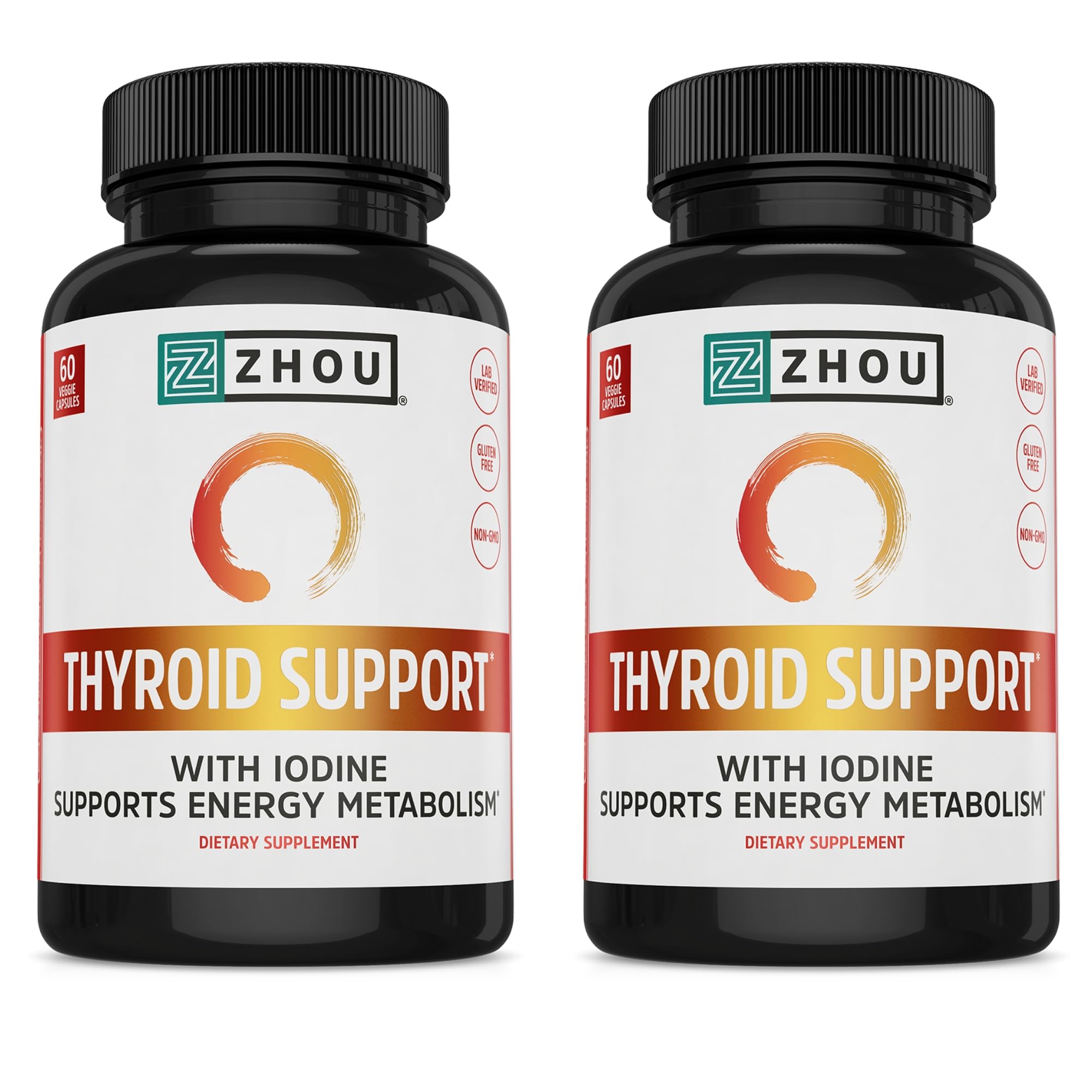 ZHOU Thyroid Support - Thyroid Health Supplement with Iodine, Selenium, Zinc | 60 Veggie Capsules (Pack of 2)