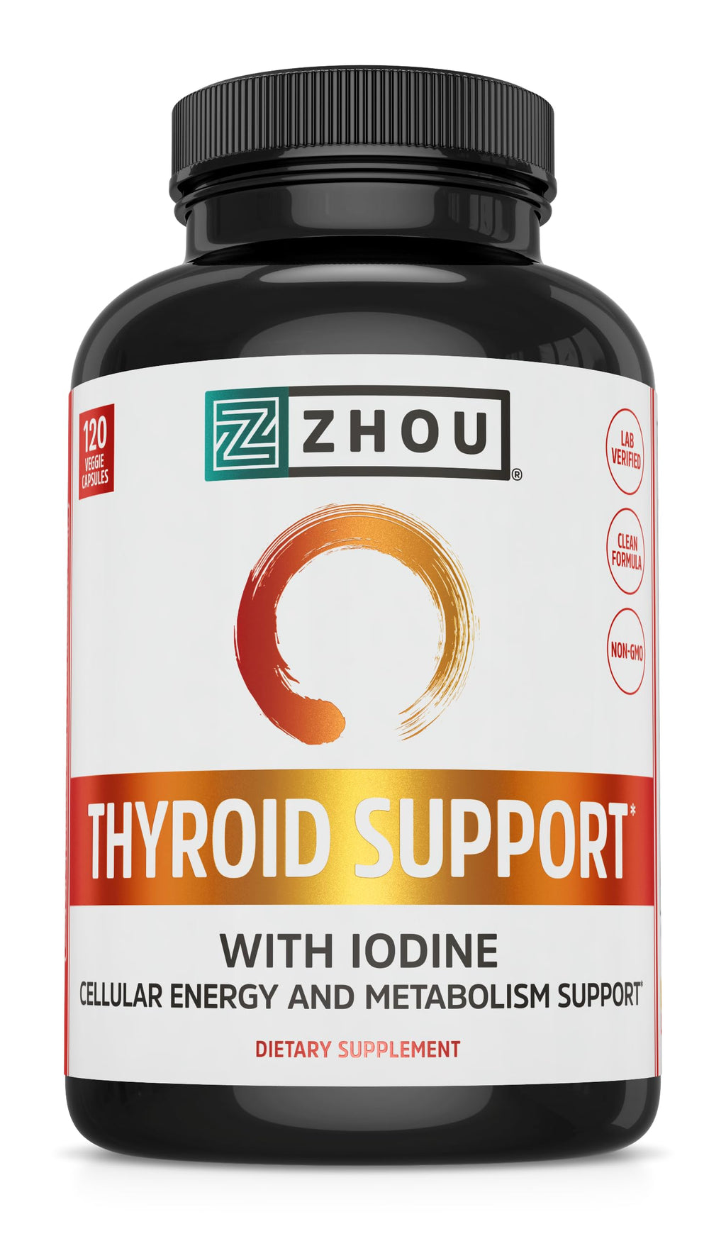 ZHOU Thyroid Support - Thyroid Supplement for Women & Men | Iodine, Selenium & Zinc | 120 Veggie Capsules