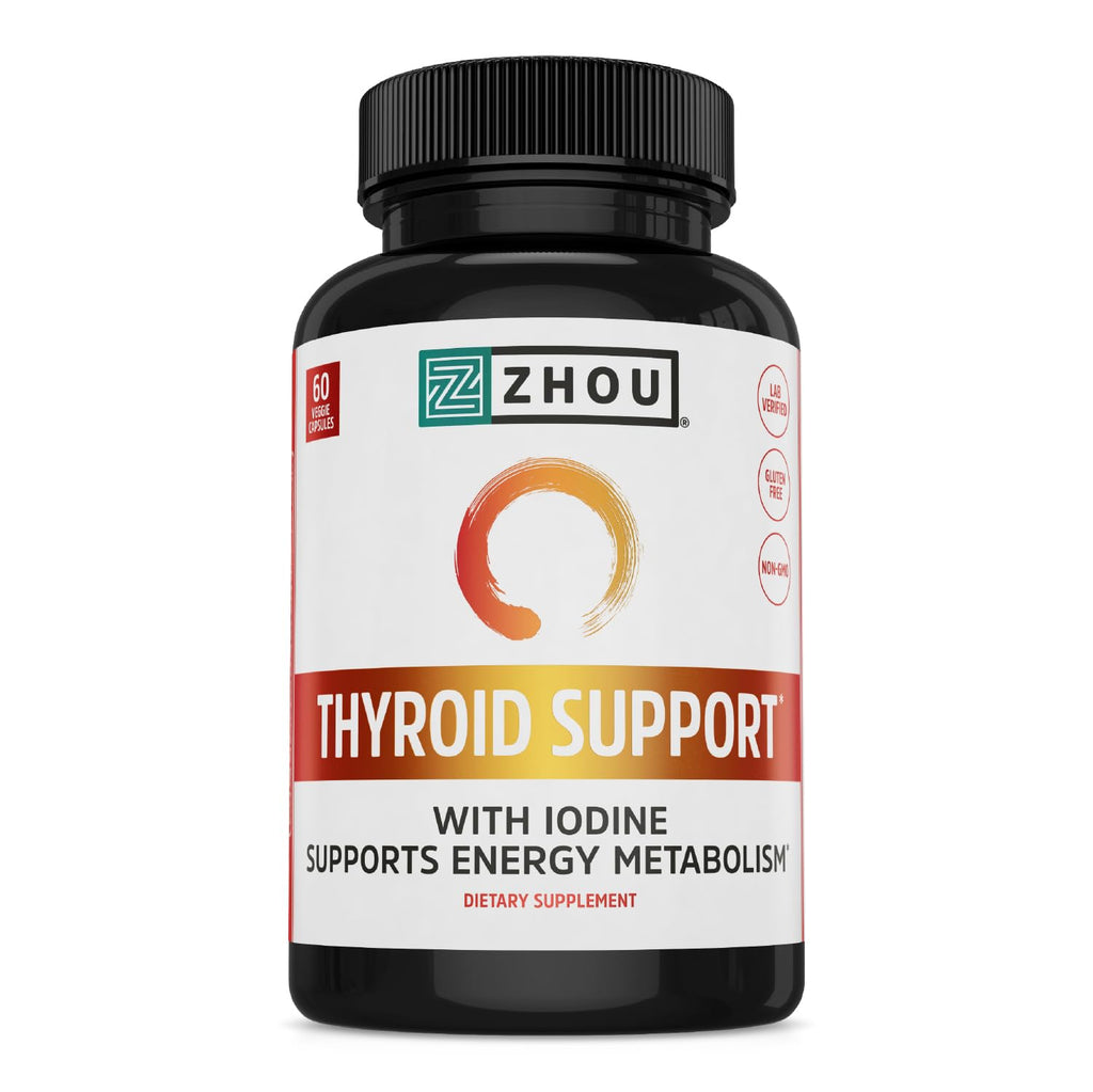 ZHOU Thyroid Support - Thyroid Supplement for Women & Men | Zinc, Iodine, Selenium, Ashwagandha | 60 Veggie Capsules