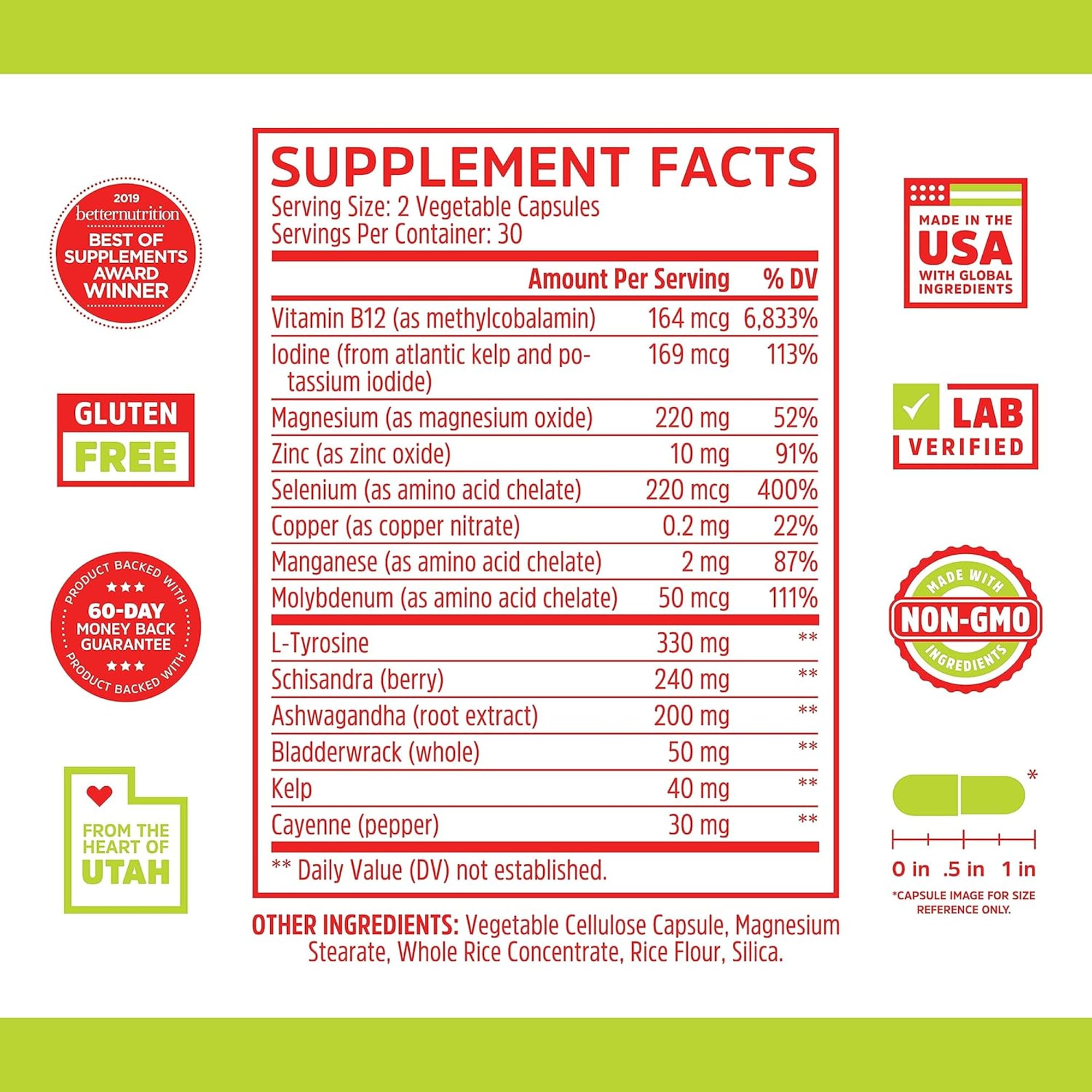 ZHOU Thyroid Support - Thyroid Health Supplement with Iodine, Selenium, Zinc | 60 Veggie Capsules (Pack of 2)