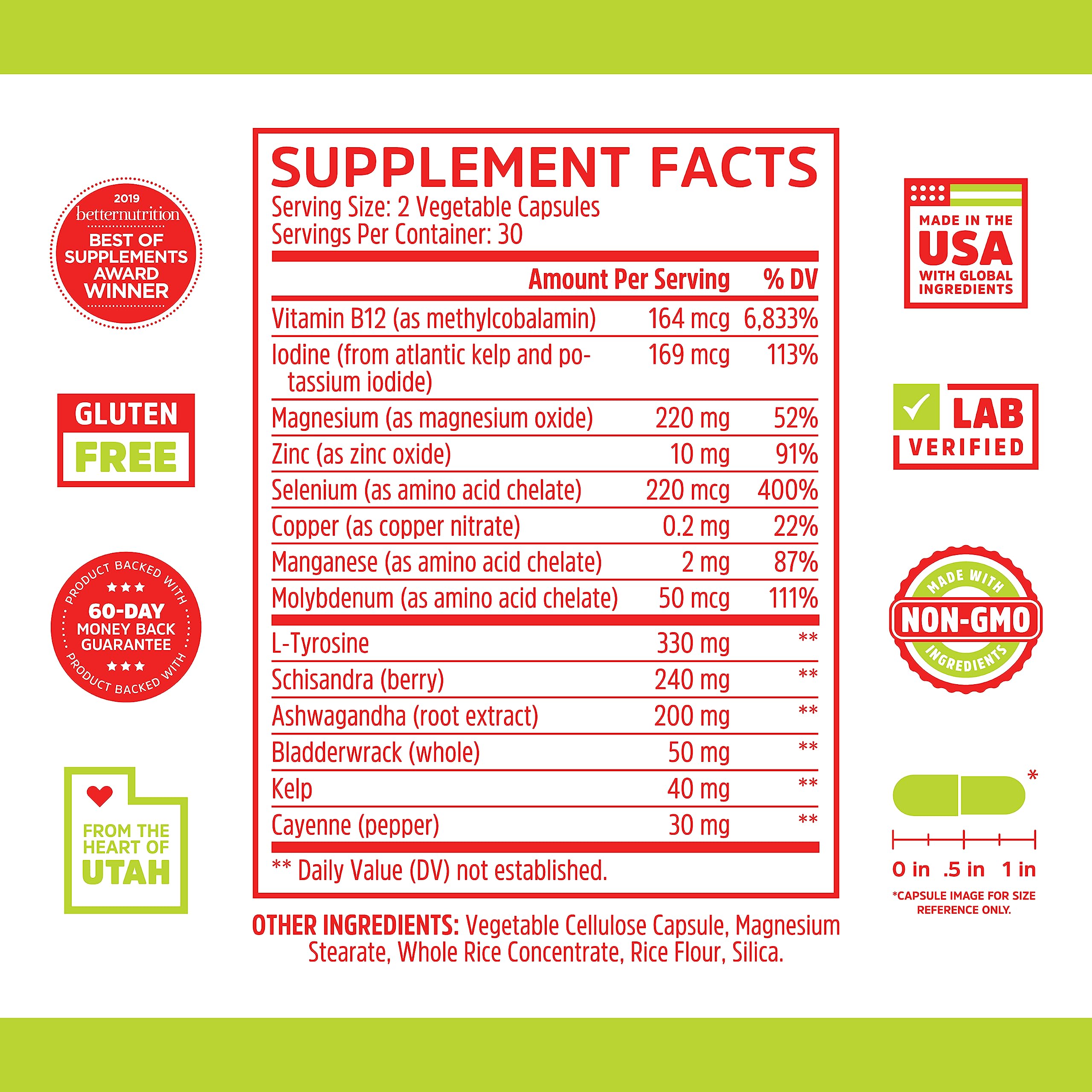 ZHOU Thyroid Support - Thyroid Supplement for Women & Men | Zinc, Iodine, Selenium, Ashwagandha | 60 Veggie Capsules