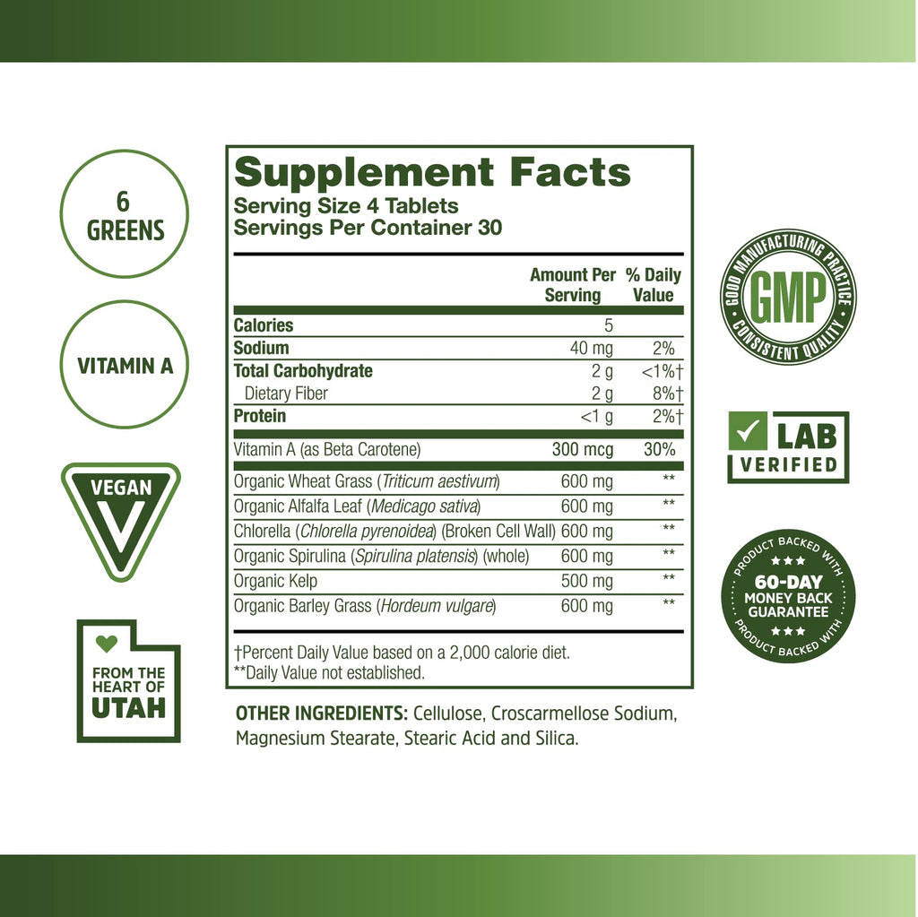 Zhou Total Greens - Super Greens Supplements, Daily Veggie Pills, 120 Tablets