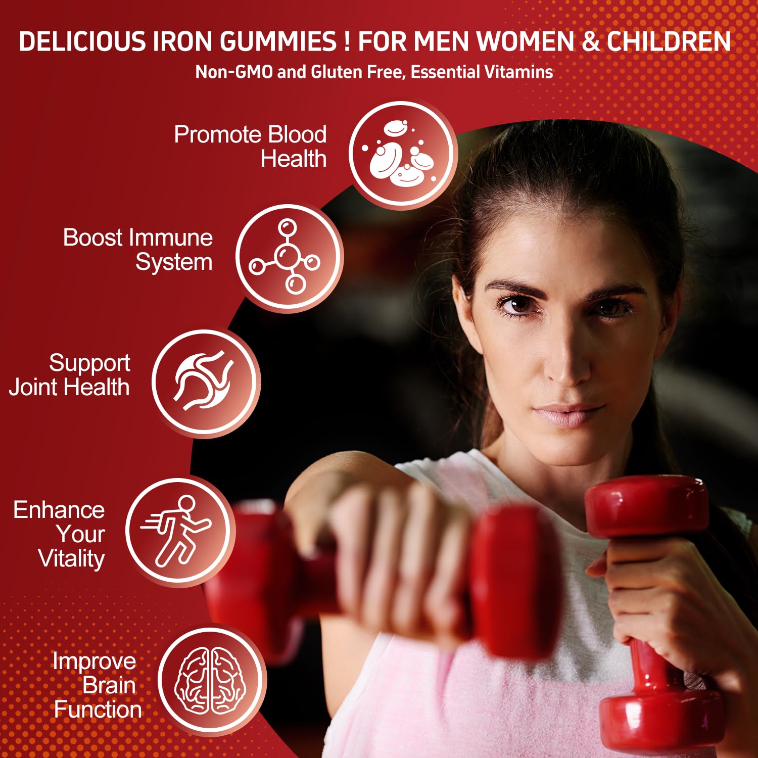 ZHPHK Iron Gummies – 65mg Iron, 250mg Vitamin C | 60 Vegan Gummies