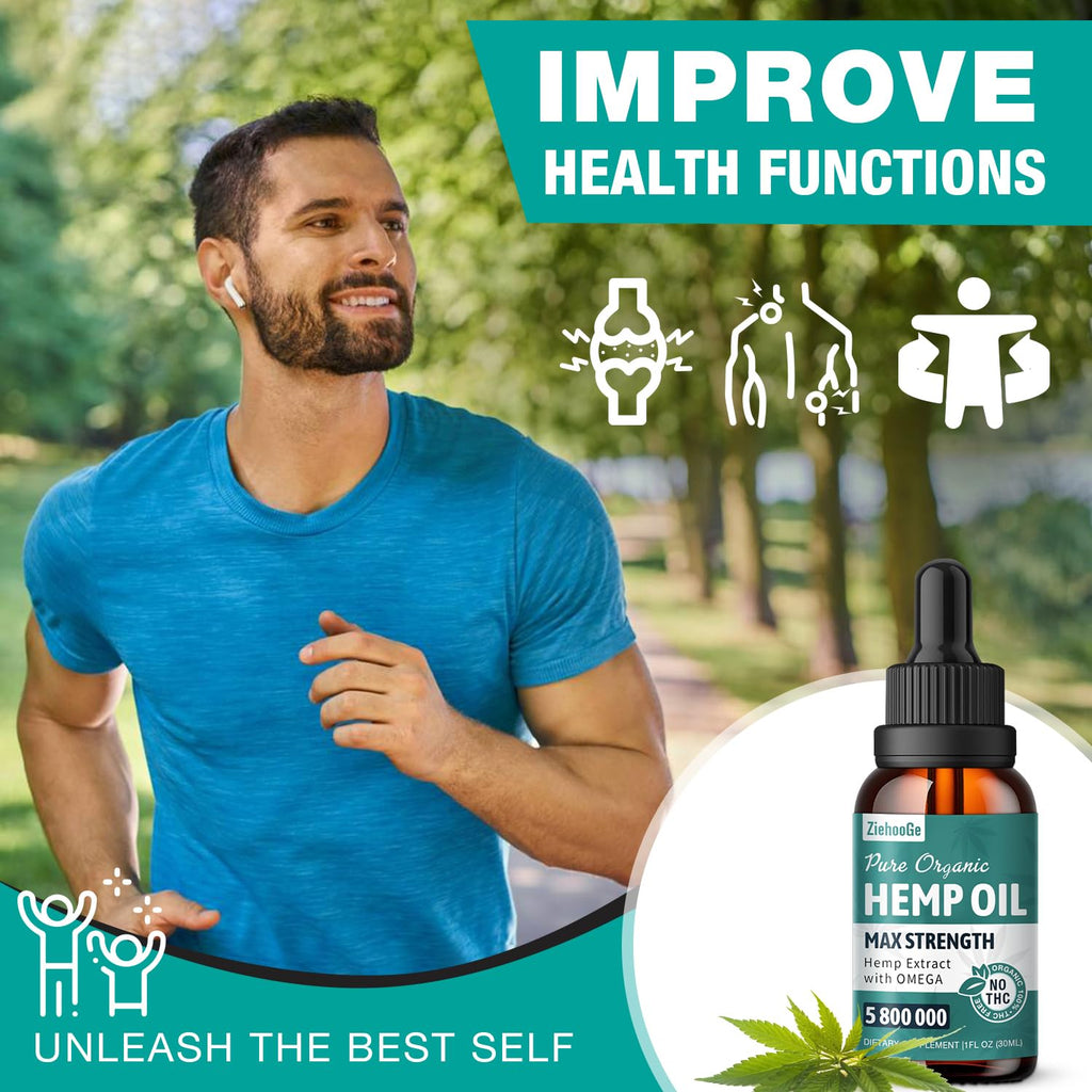 ZiehooGe Hemp Oil Organic Extract - Maximum Strength 2-Pack | 100% Natural Drops
