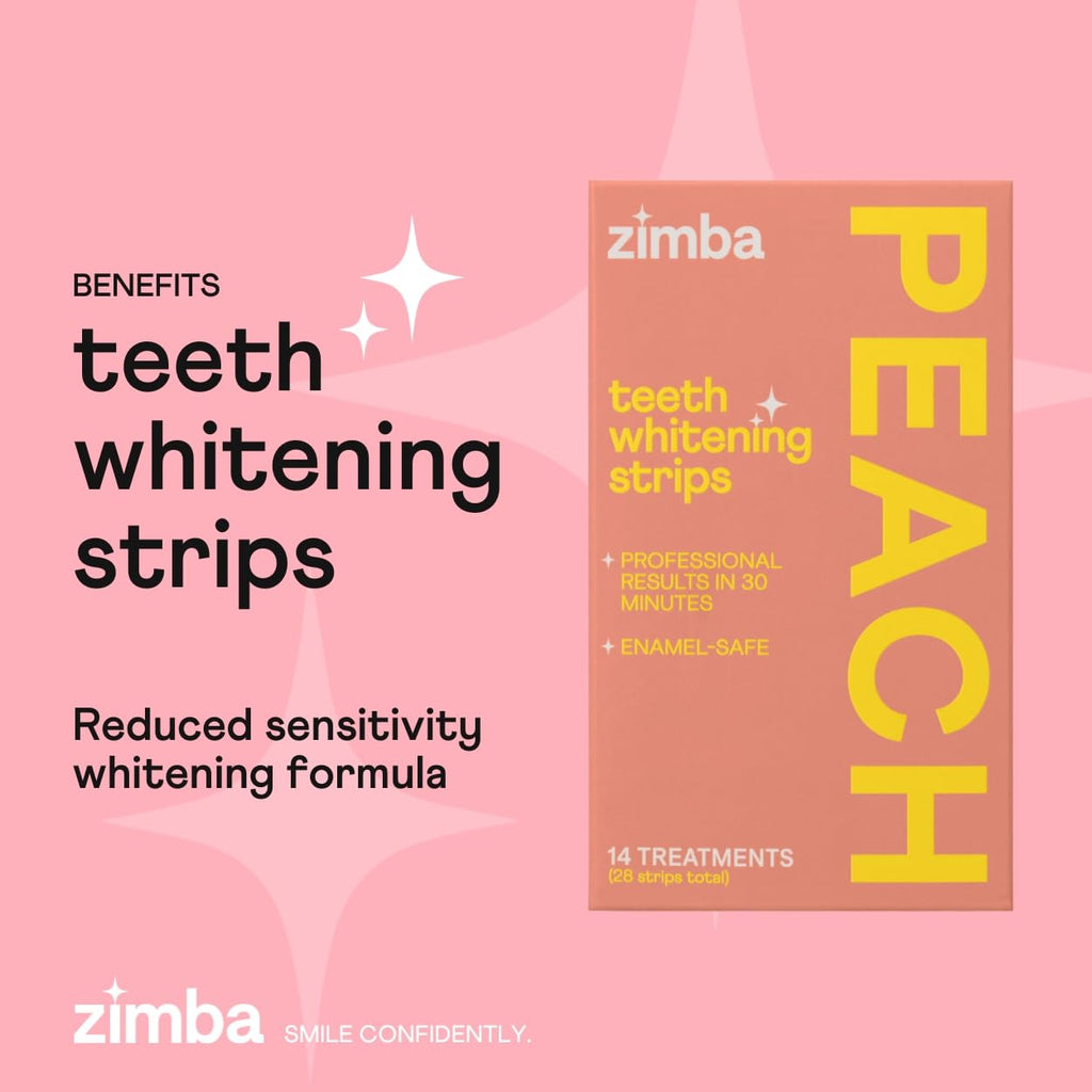 Zimba Peach Teeth Whitening Strips – Vegan, Enamel Safe, 28 Strips (14 Day Treatment)