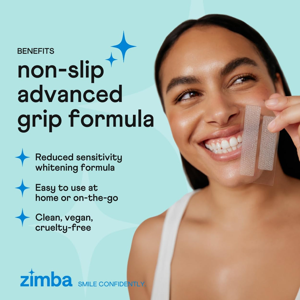 Zimba Teeth Whitening Strips - Vegan, Enamel Safe, Mint, 28 Strips