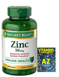 Zinc 50mg 400 Count Pack of 4 Bottles Buy 1 Get 3 Free + Better Guide Vitamins Supplements Book
