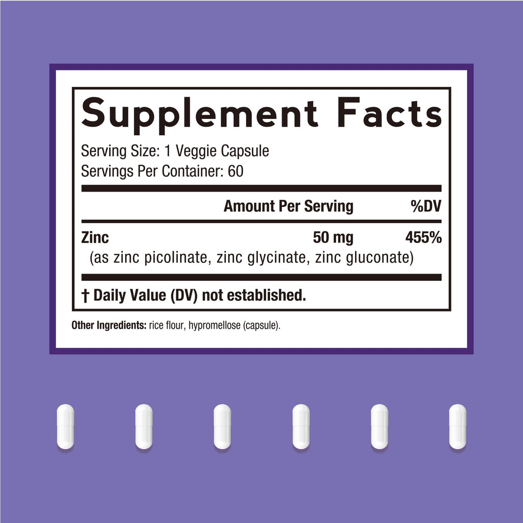 Doctor's Recipes Zinc Supplement 50mg – Triple Action Immune Support | 60 Capsules