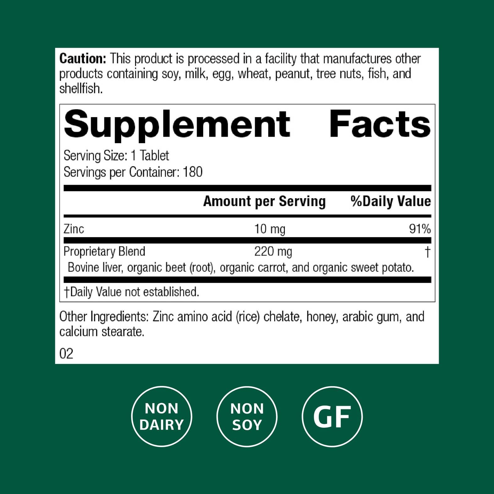 Standard Process Zinc Chelate – Immune Support, Skin Health & Gluten-Free (180 Tablets)