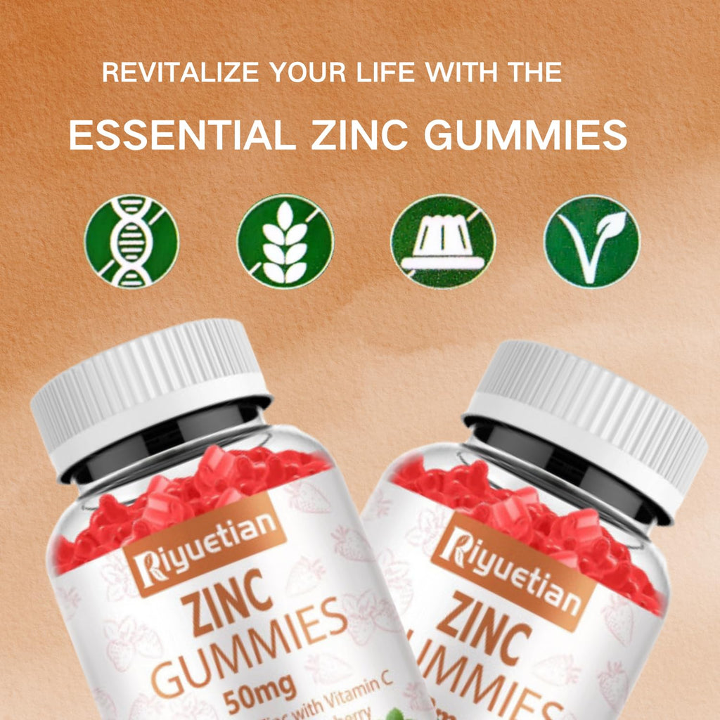 Zinc Gummies 50mg High Potency with Vitamin C, D3 & Elderberry – Immune Support (Vegan, Non-GMO, Gluten Free) – 60 Gummies