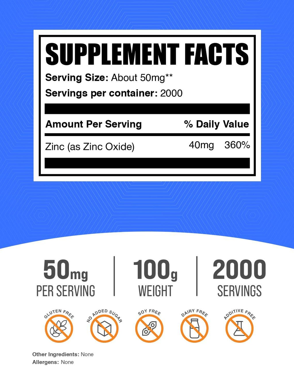 Zinc Oxide Powder – 50 mg Zinc per Serving | Immune Support | Gluten Free | 100 g Pack of 2