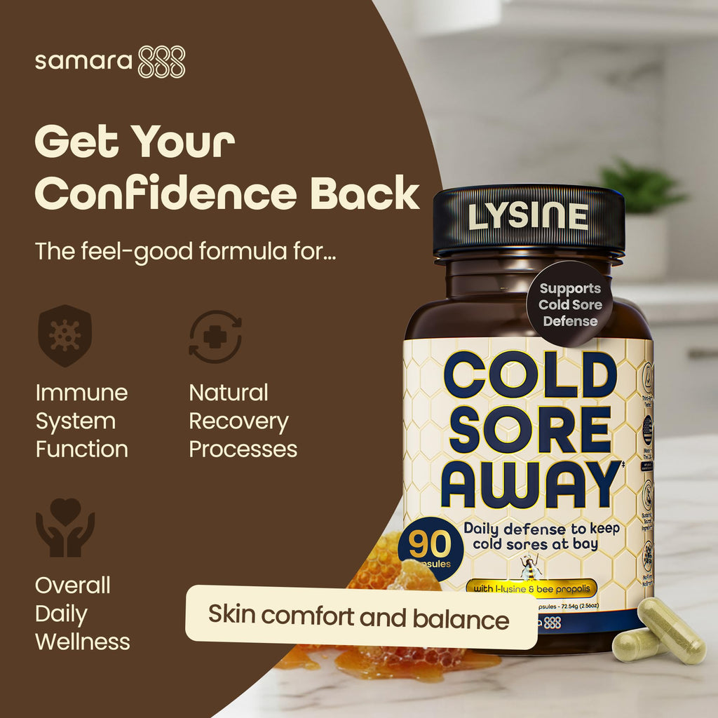 Samara 888 L Lysine Cold Sore Support – Herbal Immune Boost with Zinc & Olive Leaf, 90 Capsules