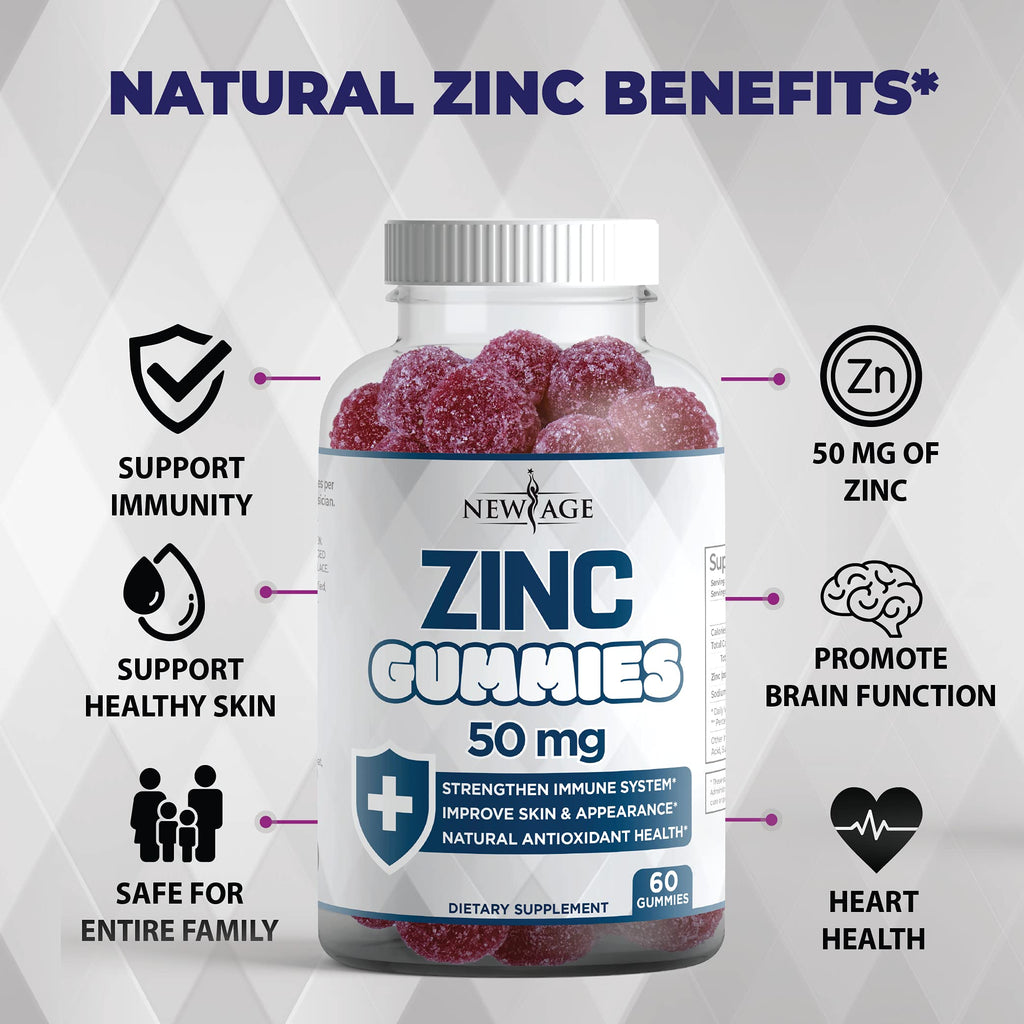 Zinc Gummies 2 Pack – 50mg Immune Booster Zinc Supplement with Vitamin C | Non-GMO | New Age