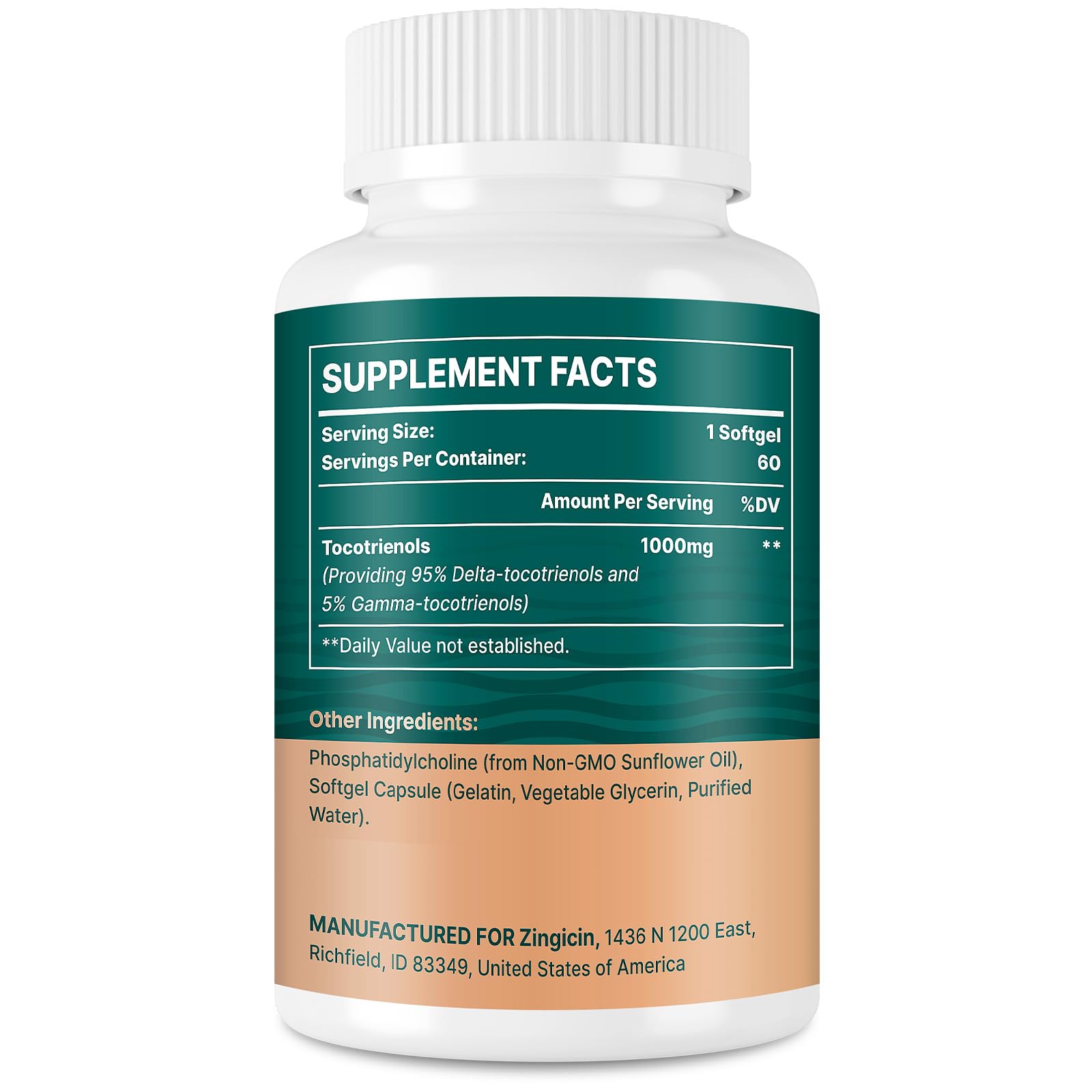 Zingicin Vitamin E Tocotrienols - Liposomal Vitamin E (1000mg), Delta & Gamma Tocotrienols, 60 Softgels