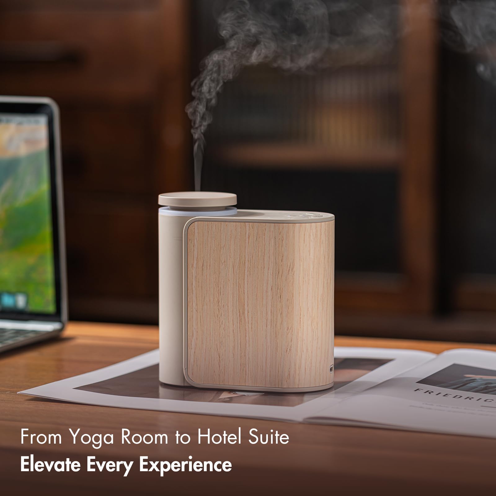 ZMARKRAFT Waterless Essential Oil Diffuser | Solid Wood Cover, 3 Timers, 2 Mist Modes