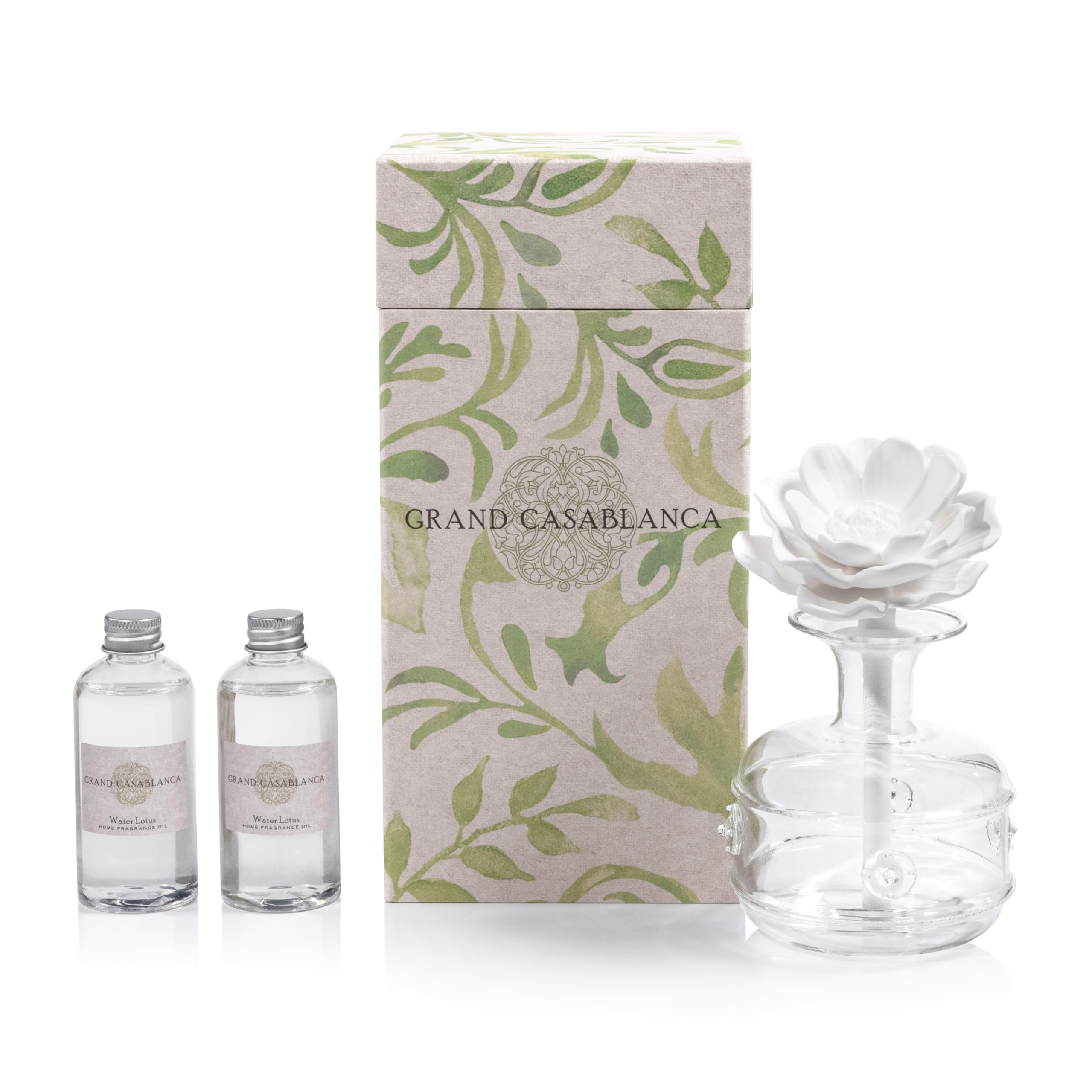 Zodax Grand Casablanca Porcelain Oil Diffuser - 6.76 oz Water Lotus