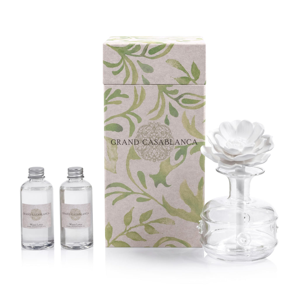 Zodax Grand Casablanca Porcelain Oil Diffuser - 6.76 oz Water Lotus