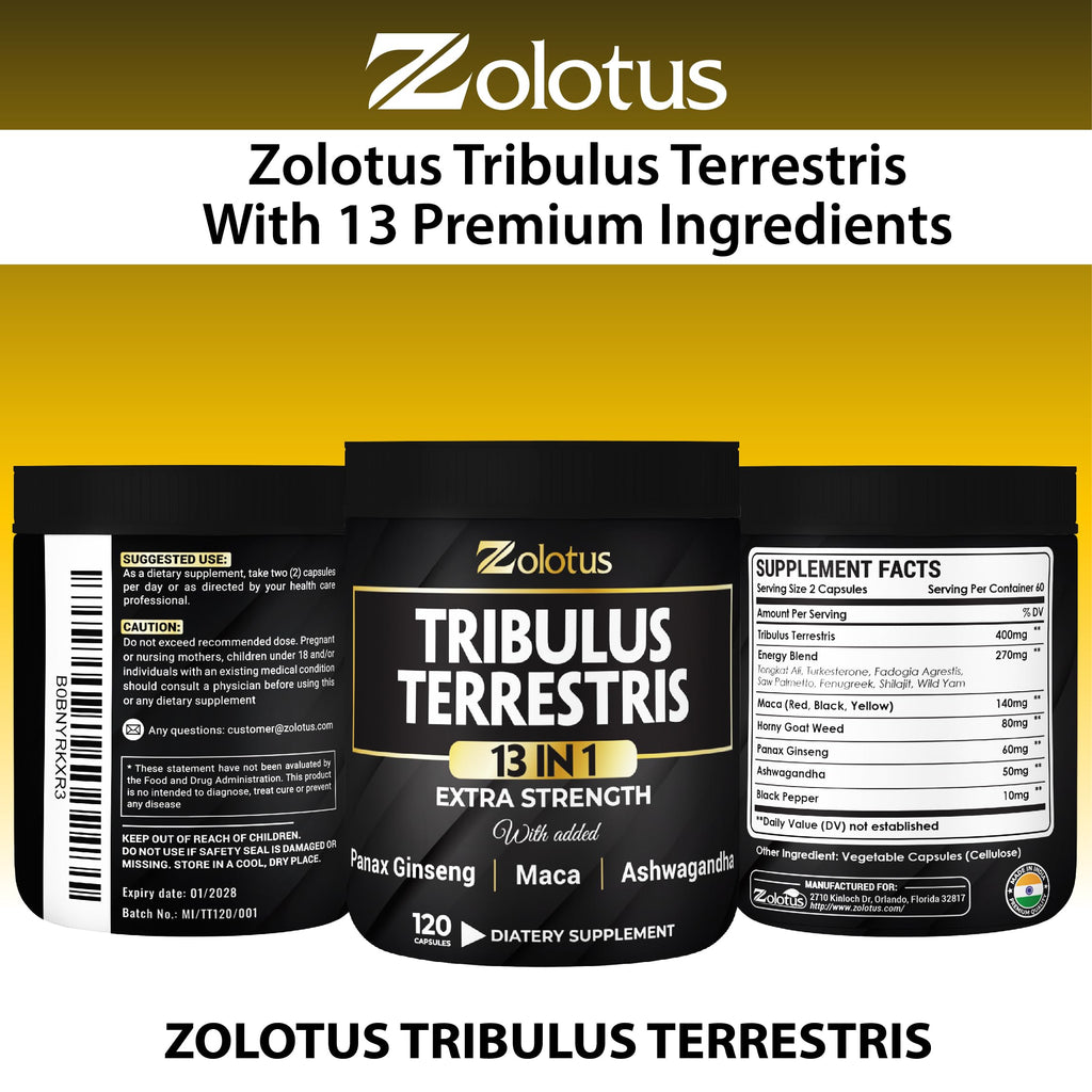 Zolotus 13in1 Tribulus Capsules with Maca, Panax Ginseng – 120 Caps