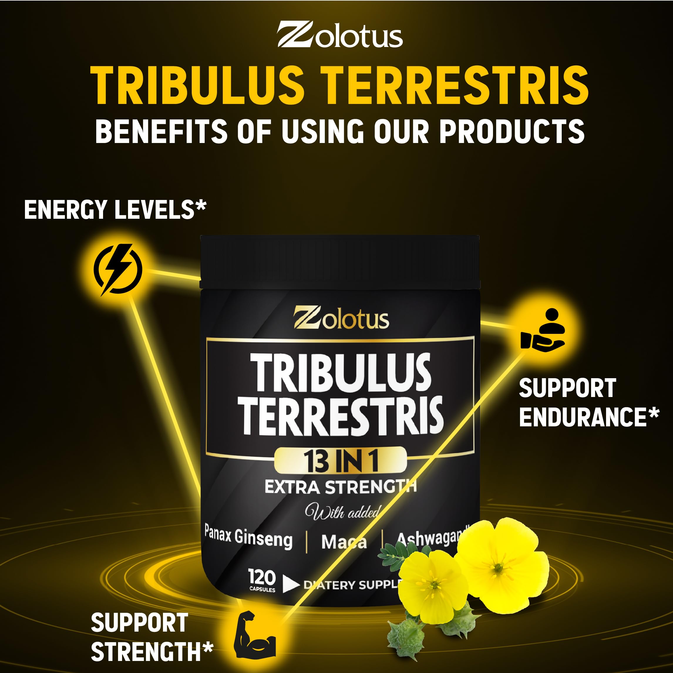 Zolotus 13in1 Tribulus Capsules with Maca, Panax Ginseng – 120 Caps