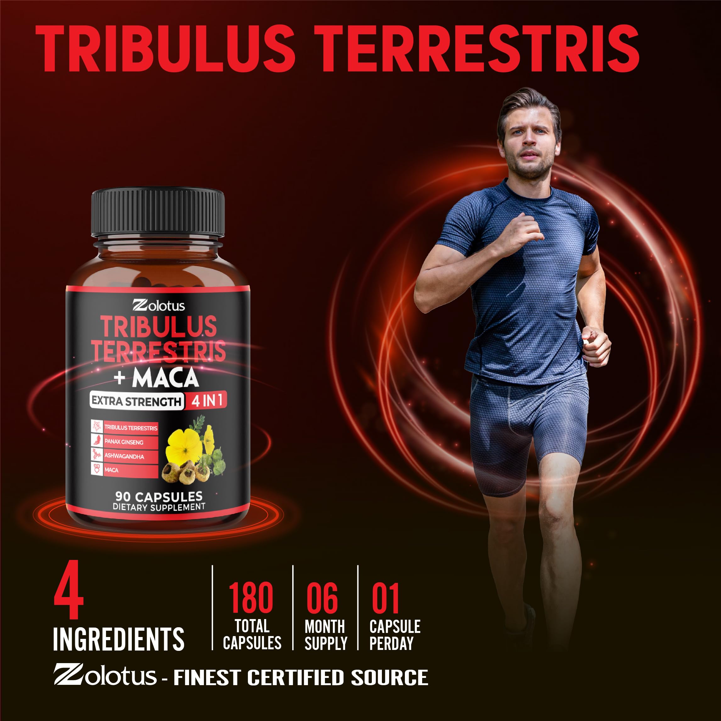 Zolotus 2 Packs Tribulus Terrestris with Maca Root Ashwagndha Root Panax Ginseng - 6 Months Supply