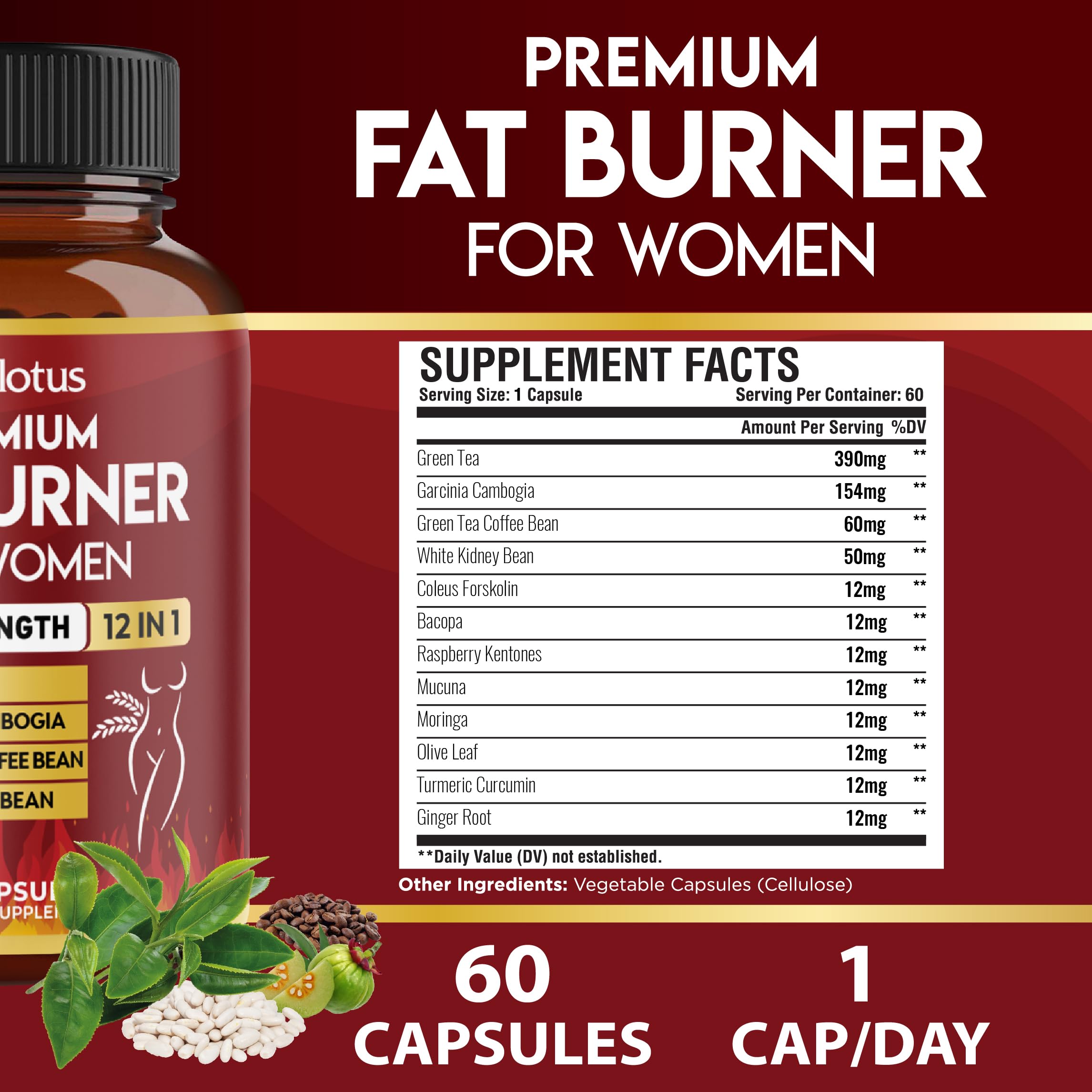 Premium Weight Loss Pills for Women – 2 Months Supply | Best Belly Fat Burners for Women and Men | Metabolism Booster with Green Tea Extract 98%