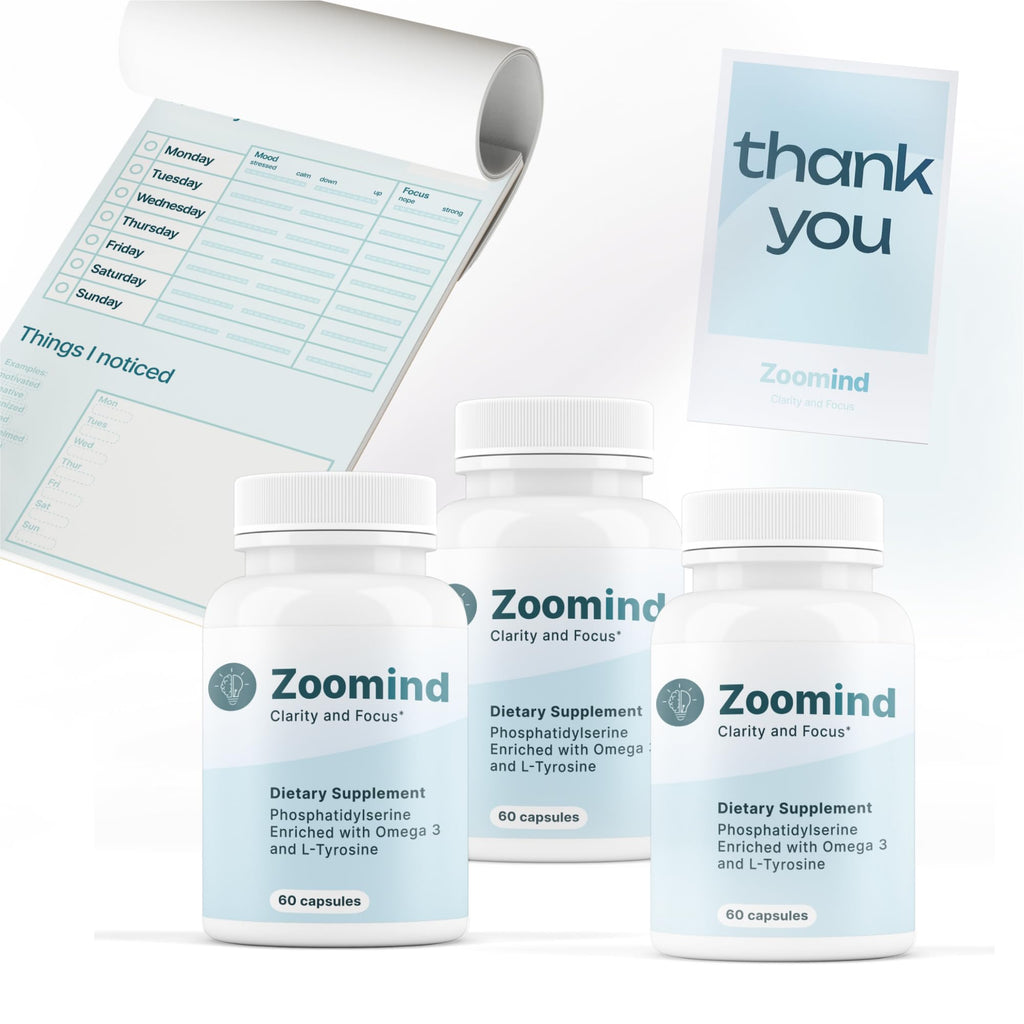 Zoomind Dietary Supplement - Clarity & Focus | Omega-3, Phosphatidylserine PS, L-Tyrosine | 60 Capsules