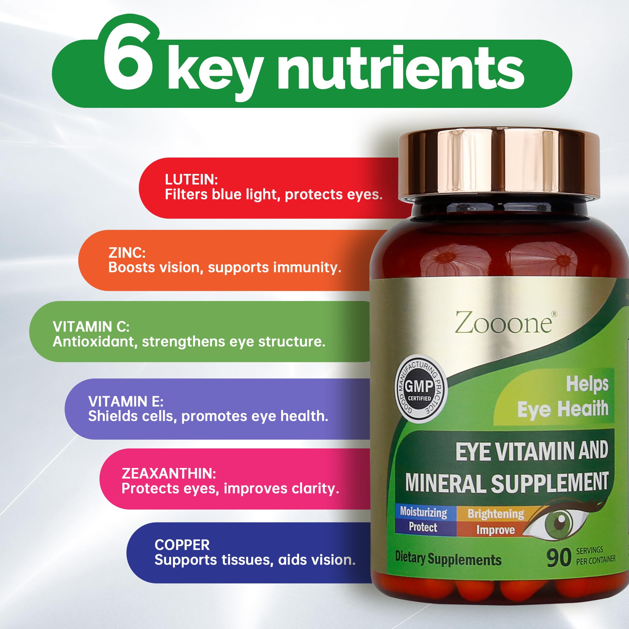 Zooone Lutein & Zeaxanthin Eye Vitamins – Vision Support for Adults (90 Capsules)