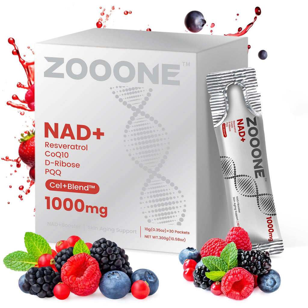 Zooone NAD+ 1000mg Liquid Packets — Premium Nicotinamide Riboside & Resveratrol for Cellular Energy (30-Pack)