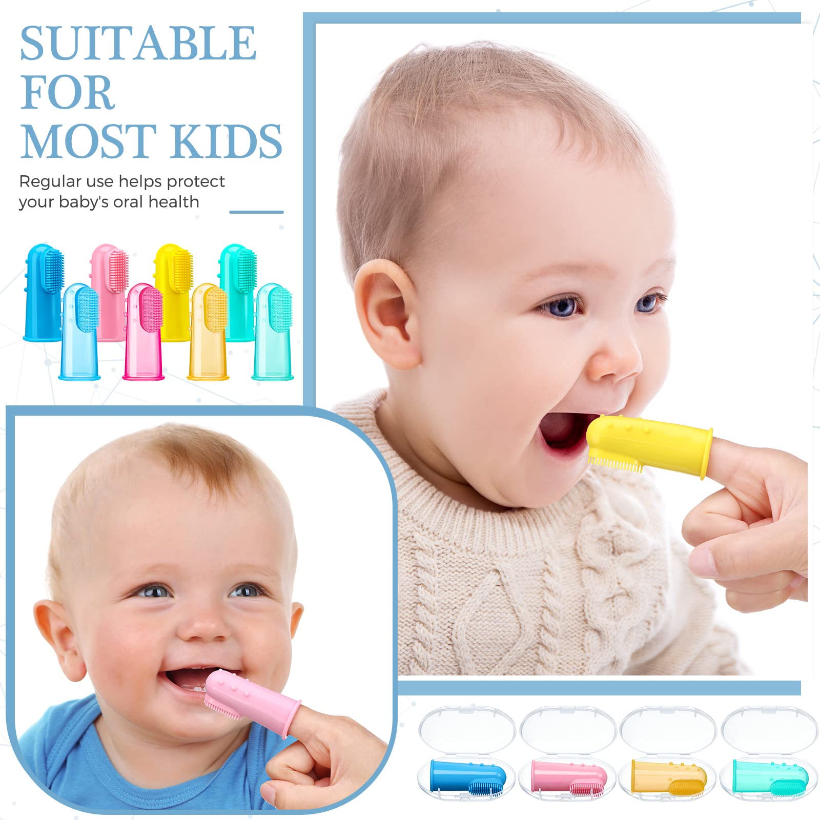Zopeal 8-Piece Baby Finger Toothbrush Set | Soft Silicone Toddler Toothbrushes with Boxes