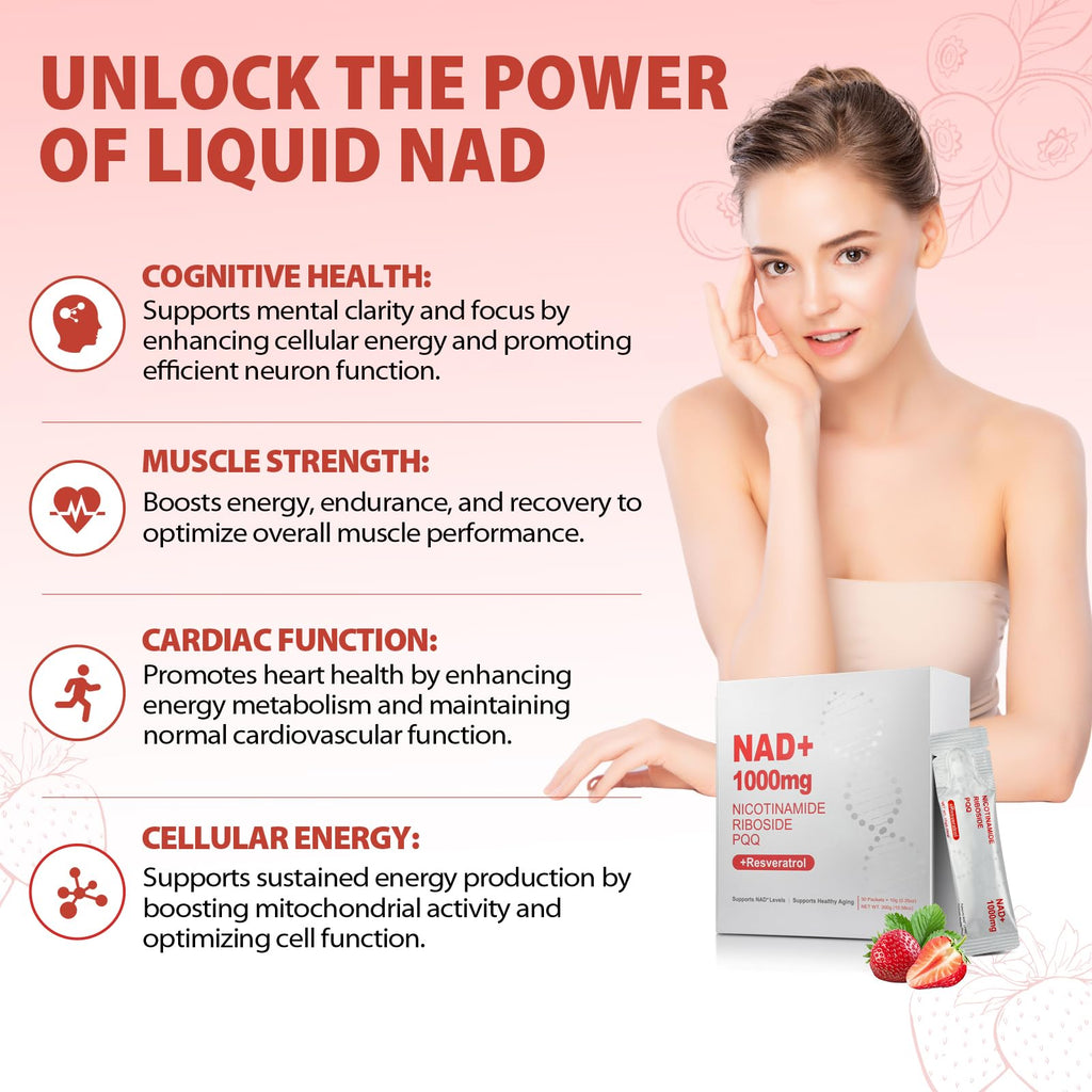 ZOROAHER NAD+ 1000mg Liquid Supplement – NR, Resveratrol & PQQ for Energy & Focus