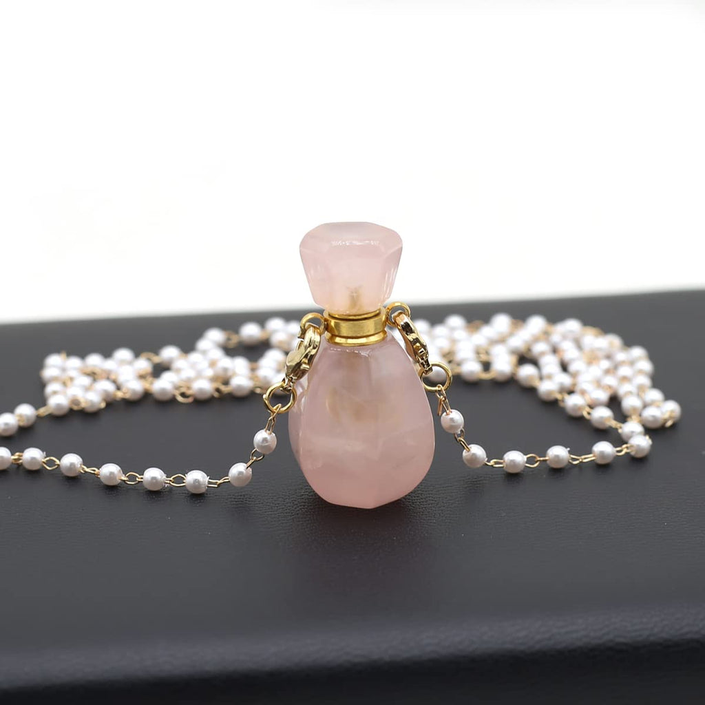 Zotoone Rose Quartz Perfume Bottle Pendant Necklace – Essential Oil Diffuser Jewelry for Women