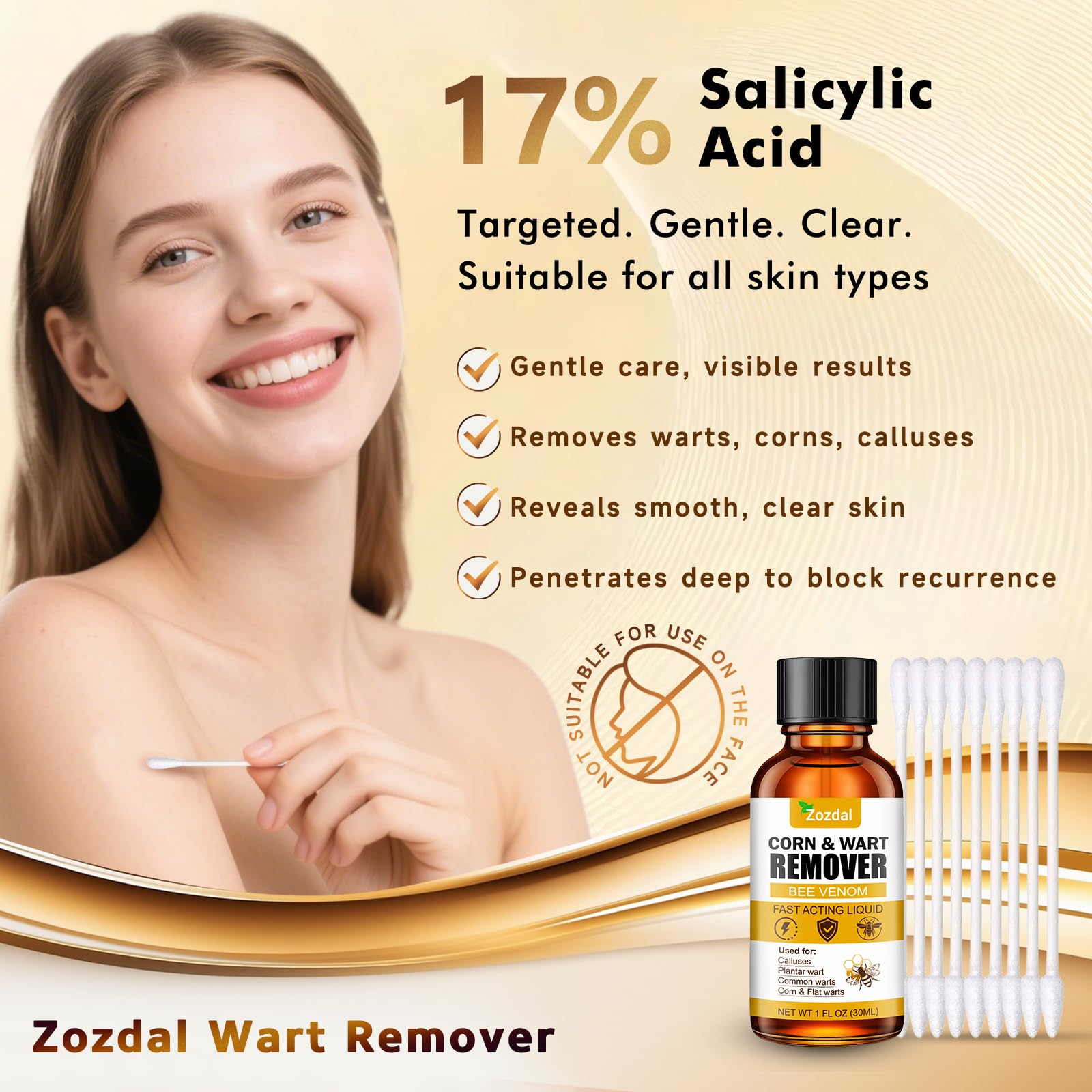 Zozdal Bee Venom Wart Remover 30ml – Dual-Action Salicylic Acid & Bee Venom for Plantar, Common, Flat Warts