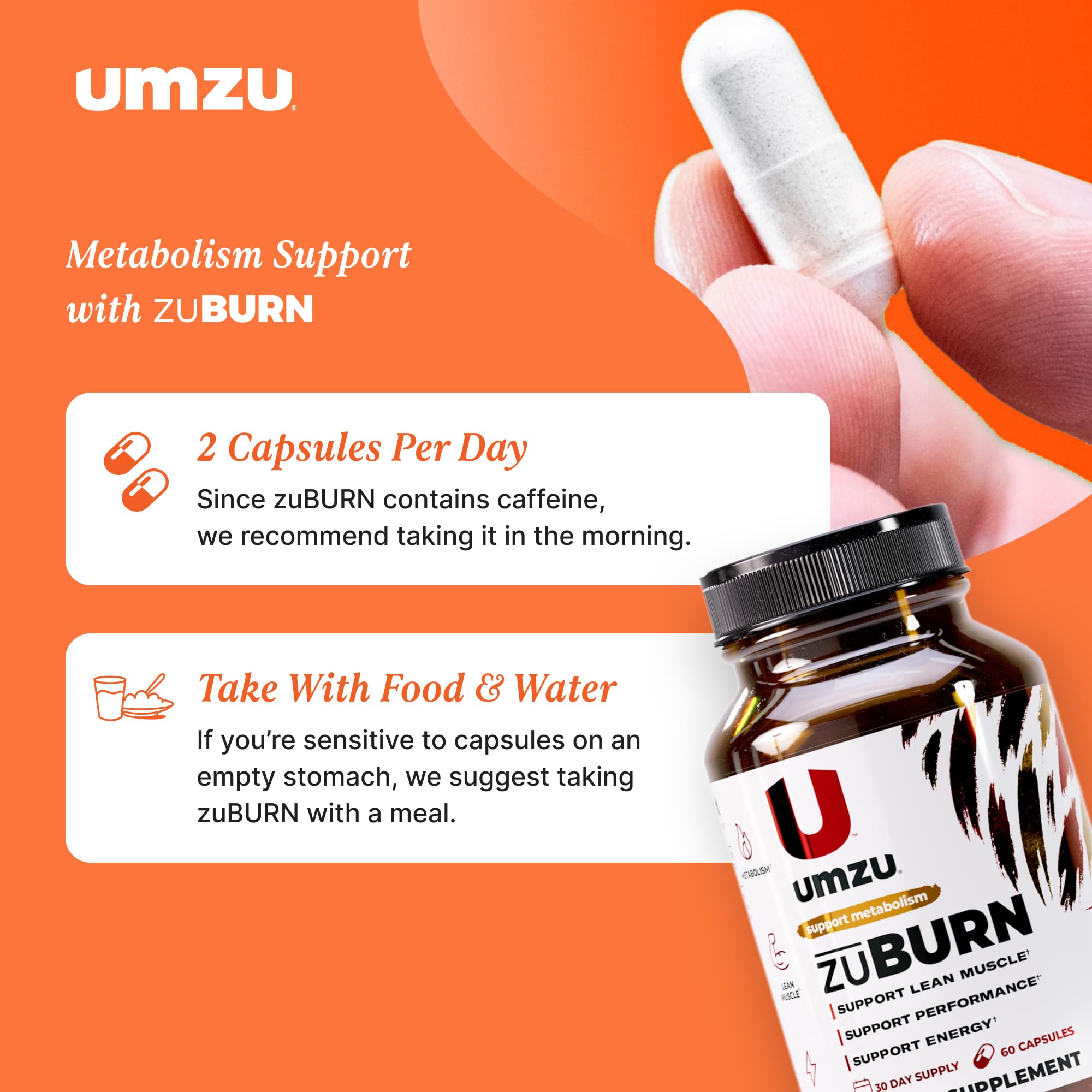 UMZU ZuBurn Energy Support - 30 Day Supply, Caffeine & Mitoburn