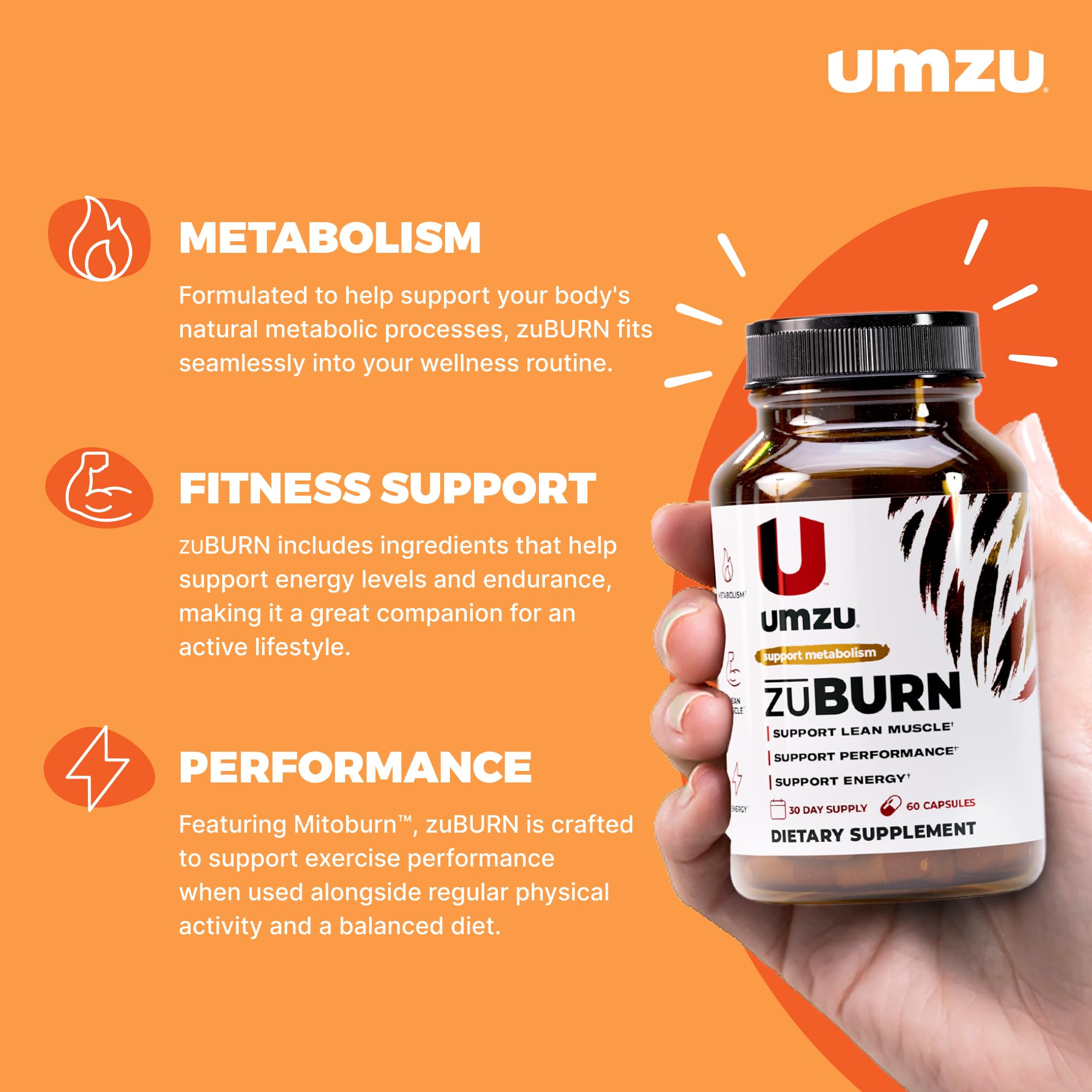 UMZU ZuBurn Energy Support - 30 Day Supply, Caffeine & Mitoburn