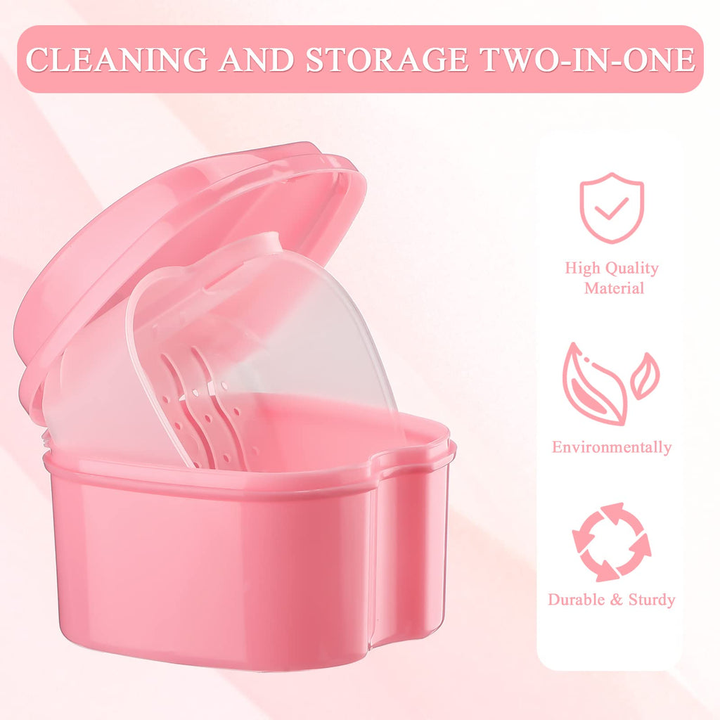 Zubebe 20 Pcs Denture Case Set with Strainer Basket – 5 Colors, Travel Denture Bath & Retainer Holder