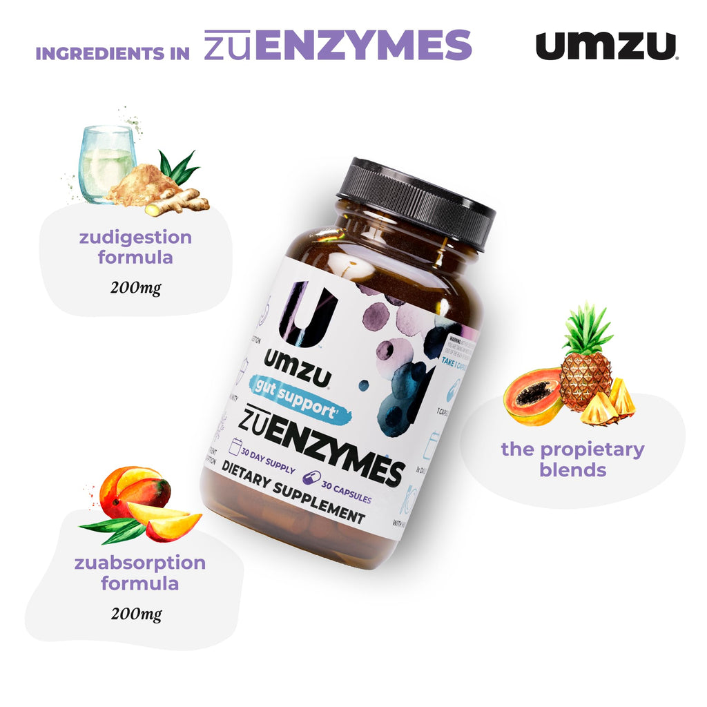 UMZU ZuEnzymes Digestive Enzymes Supplement — 21 Enzymes for Gut Health, Digestion & Nutrient Absorption (30 Day Supply, 30 Capsules)