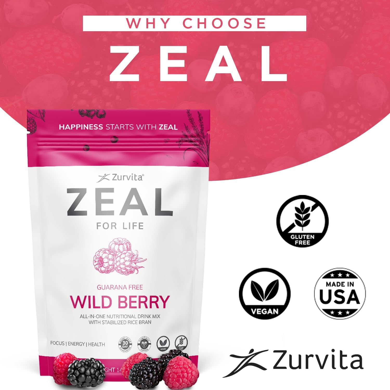 Zurvita Zeal for Life 30-Day Wellness Bag - Wild Berry (Guarana Free) • 420 g